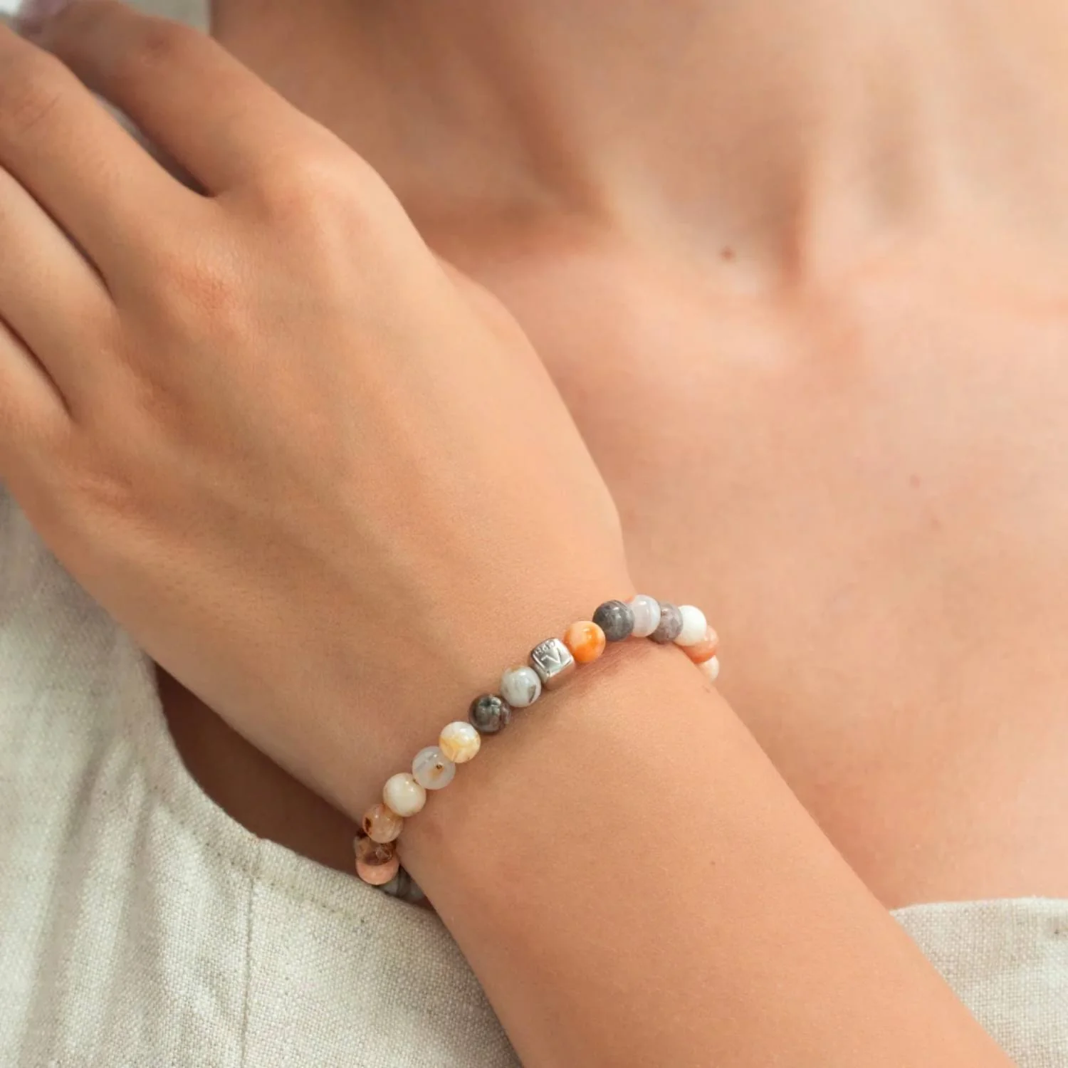 Alexander Lynggaard - Bamboo Leaf Agate armbånd, 6 mm - Sølv - Image 2