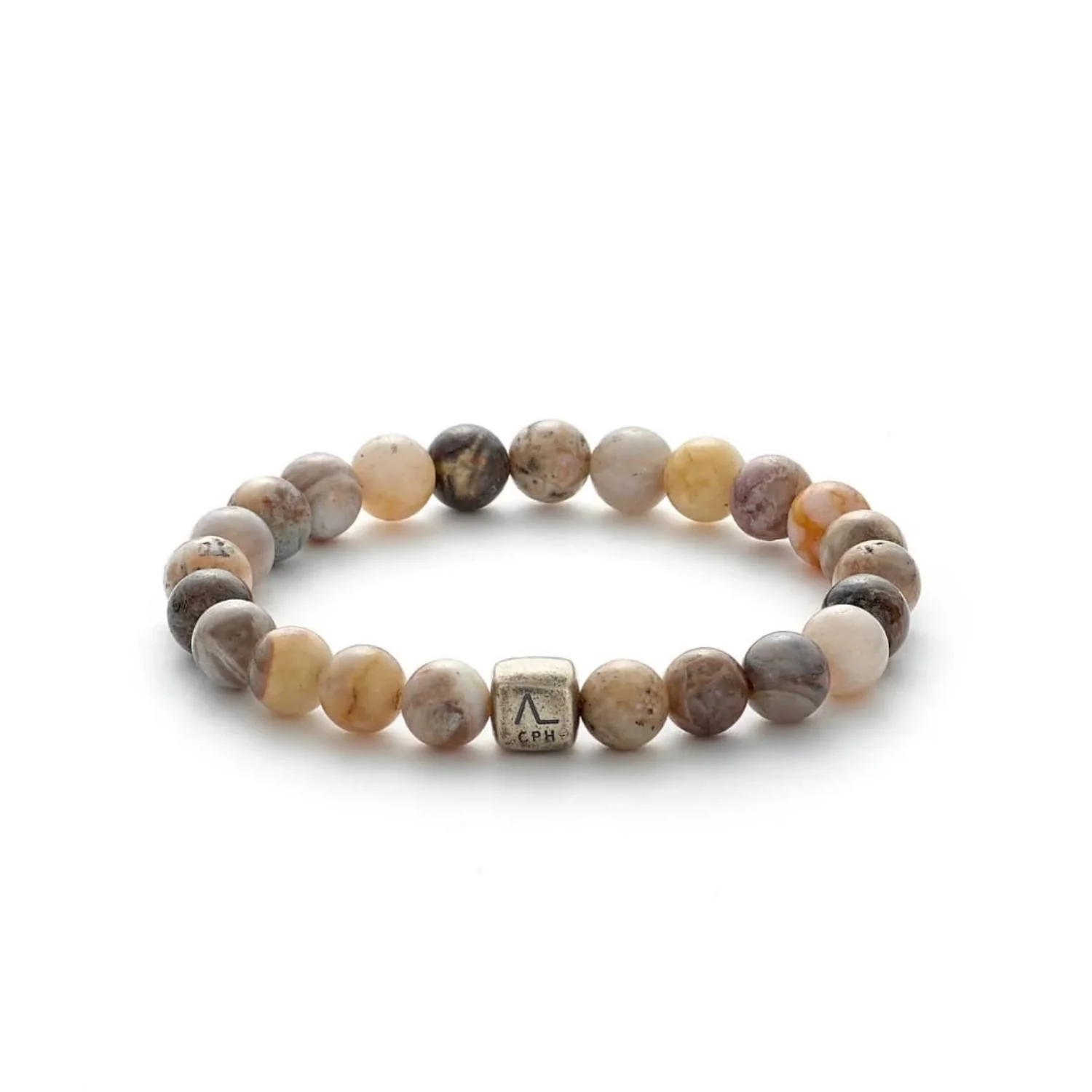 Alexander Lynggaard - Bamboo Leaf Agate armbånd, 8 mm - Oxideret sølv