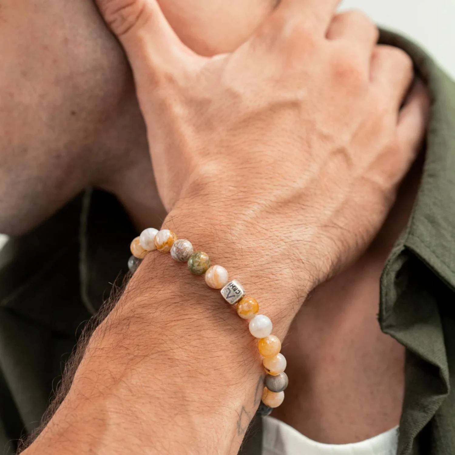 Alexander Lynggaard - Bamboo Leaf Agate armbånd, 8 mm - Oxideret sølv - Image 2
