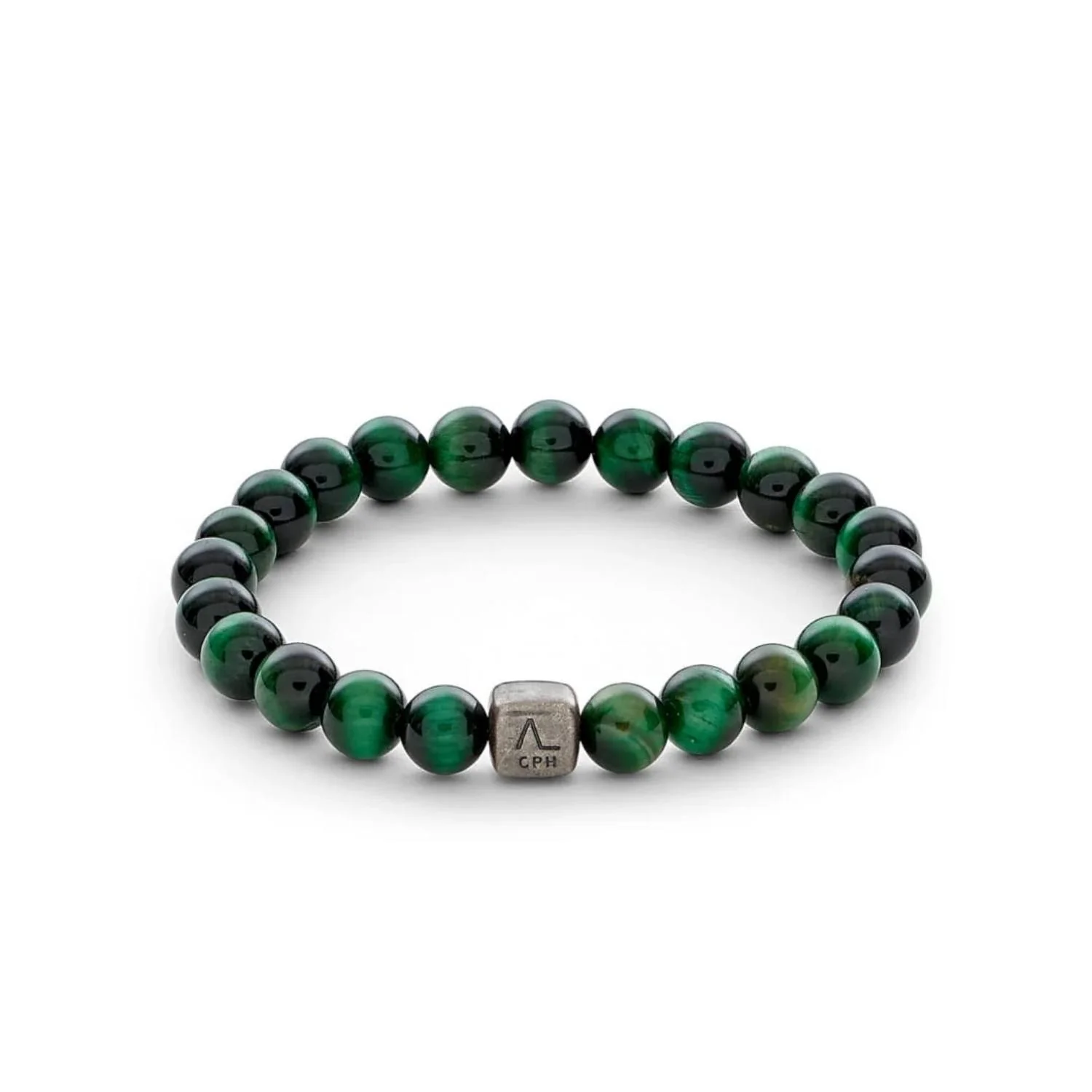 Alexander Lynggaard - Green Tiger Eye armbånd, 8 mm - Oxideret sølv