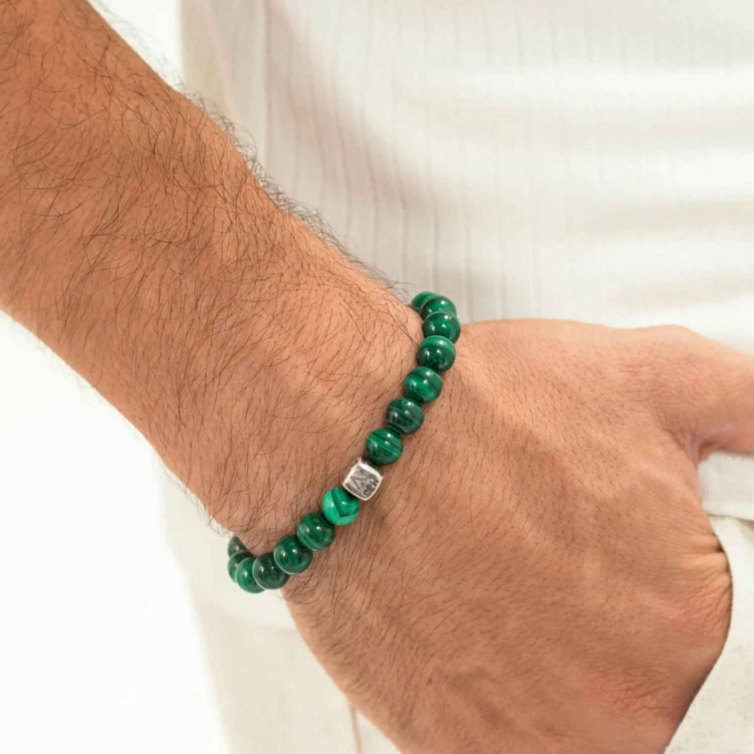 Alexander Lynggaard - Malachite armbånd, 8 mm - Oxideret sølv - Image 2
