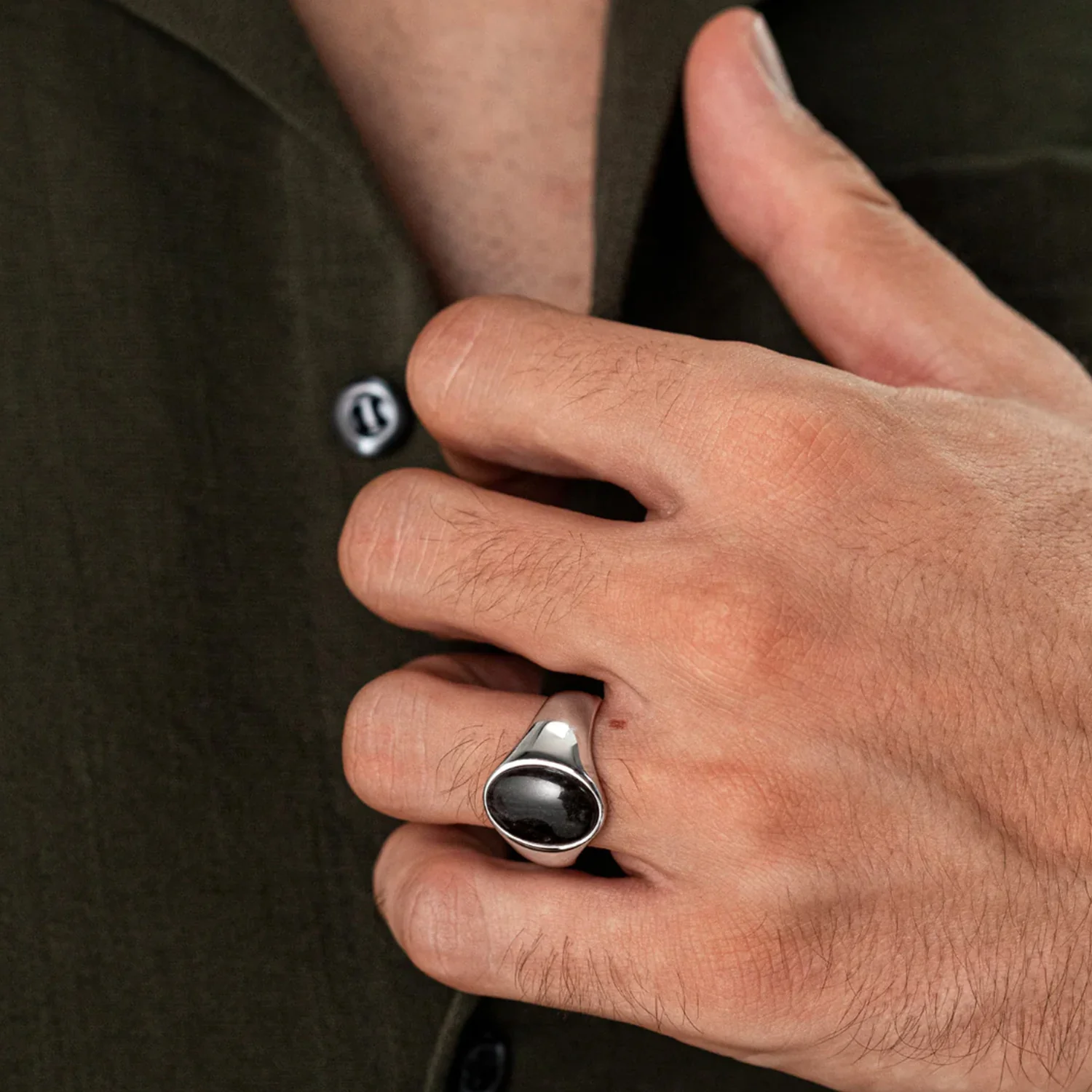 Alexander Lynggaard - Oval Signet Silver Obsidian ring - Sølv - Image 2