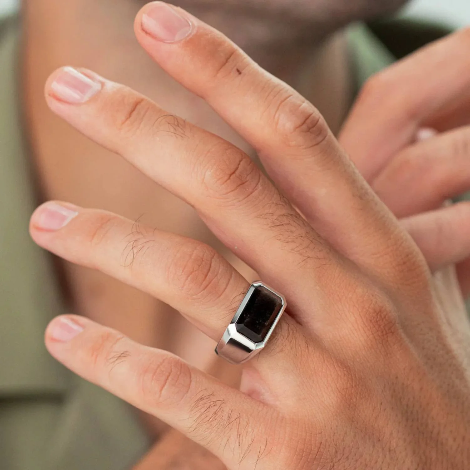Alexander Lynggaard - Rectangle Signet Silver Obsidian ring - Sølv - Image 2