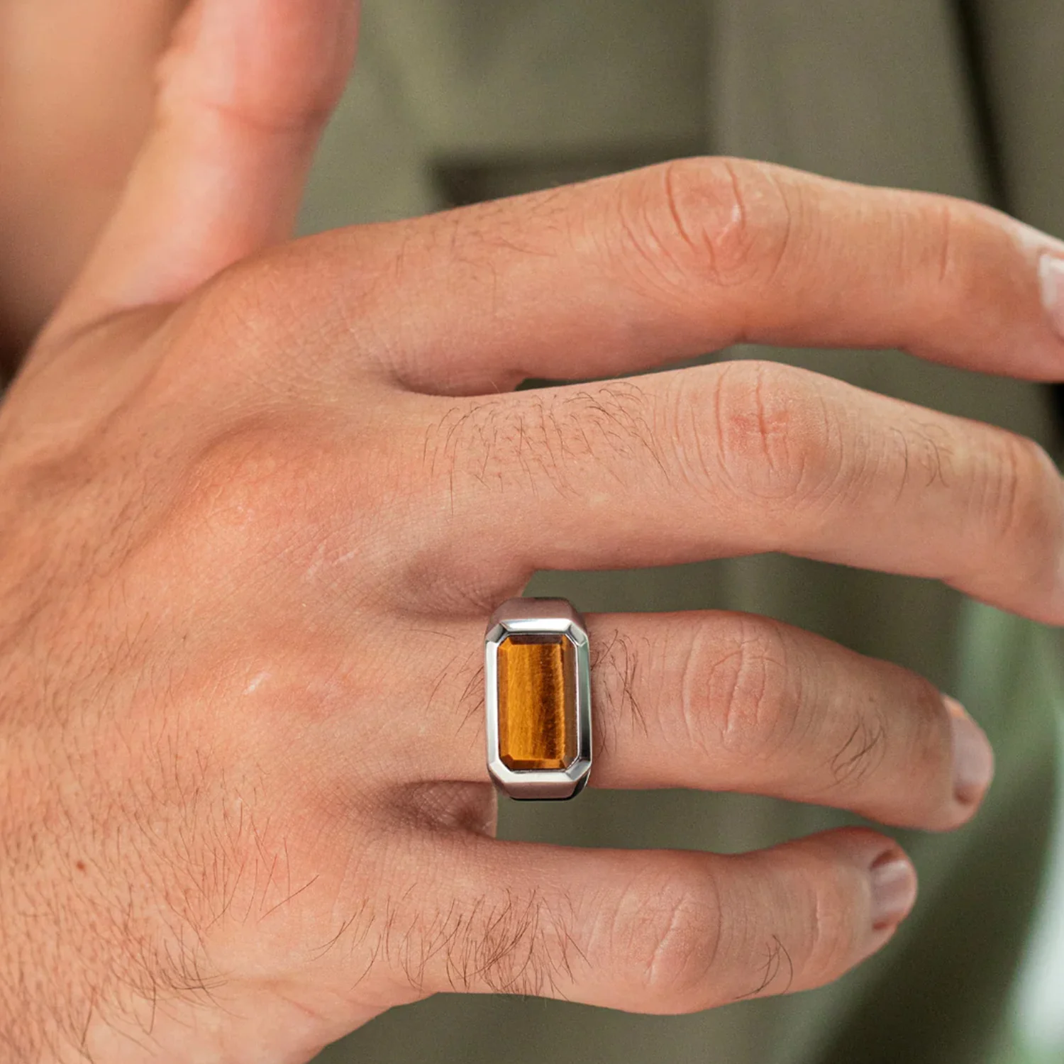 Alexander Lynggaard - Rectangle Signet Tiger Eye ring - Sølv - Image 2