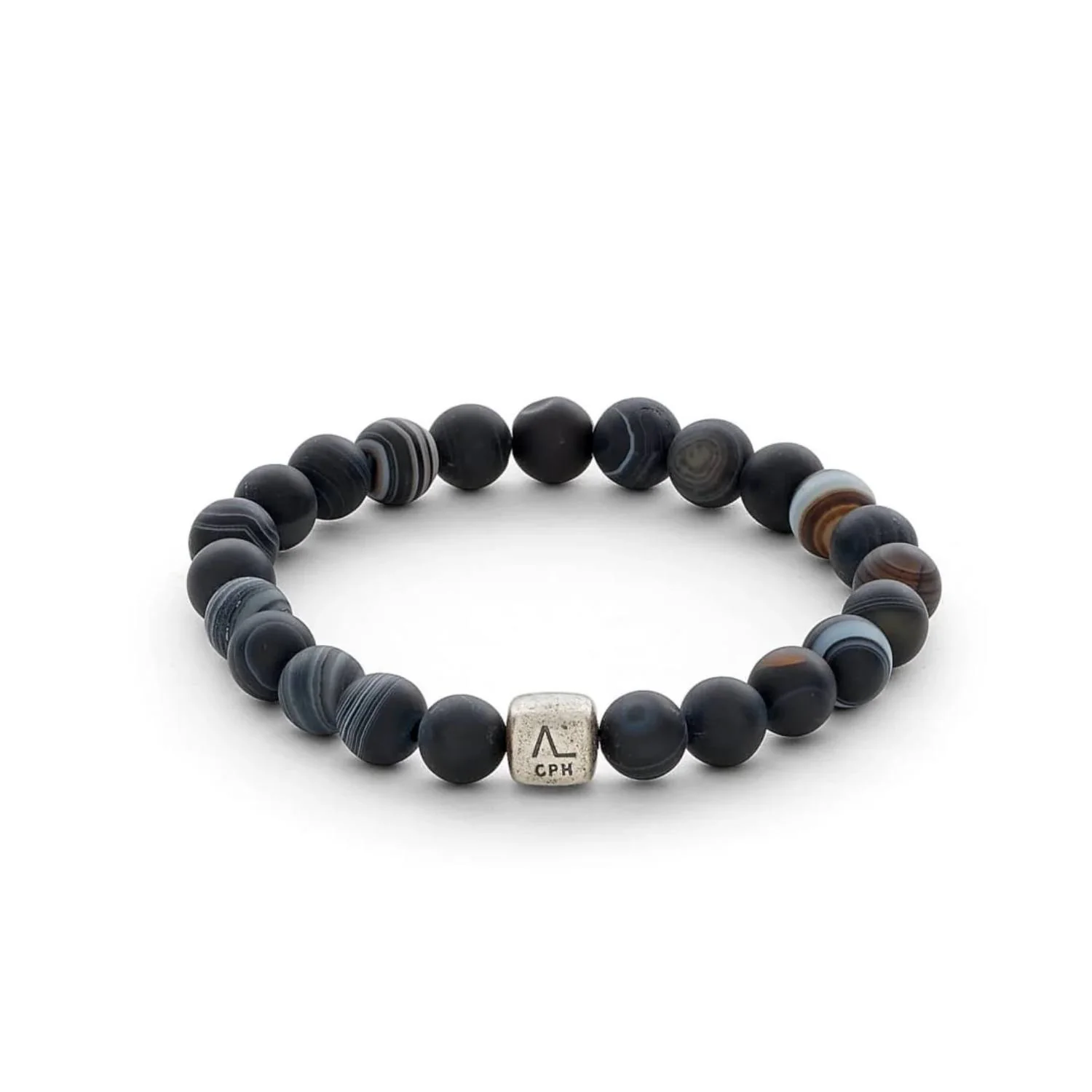 Alexander Lynggaard - Striped Agate armbånd, 8 mm - Oxideret sølv