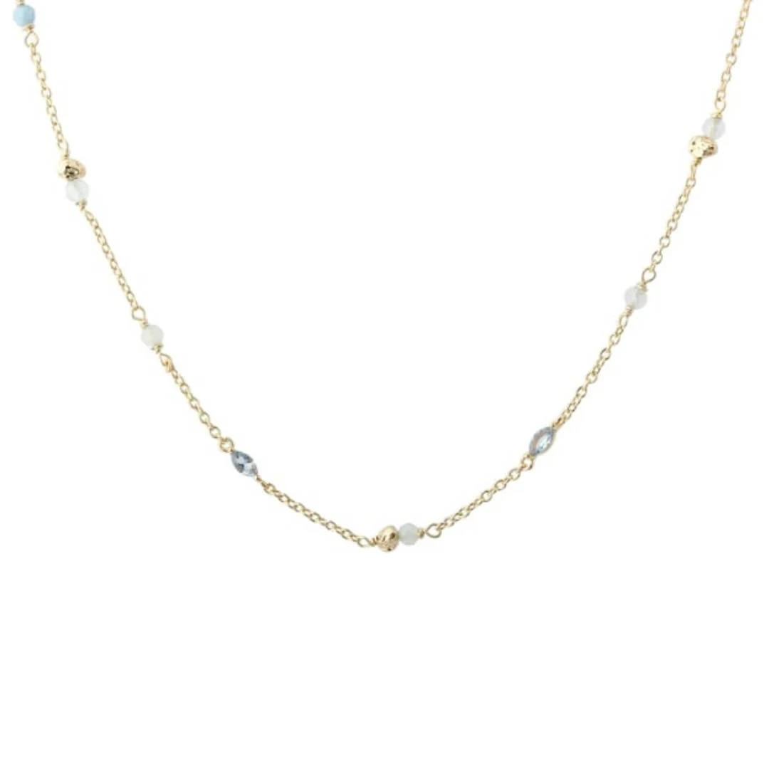 Aqua Dulce - Blue Garden halskæde, 42+3 cm - Forgyldt sølv