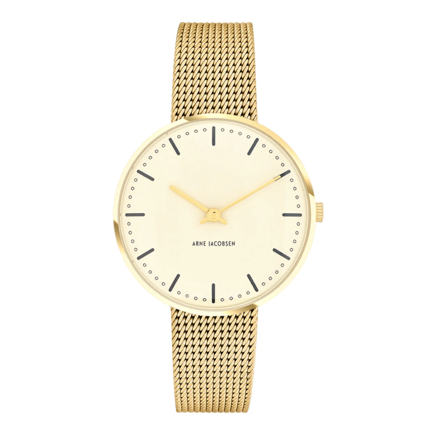 Arne Jacobsen - City Hall Ivory Bloom armbåndsur, Ø 34 mm - Guld PVD med mesh