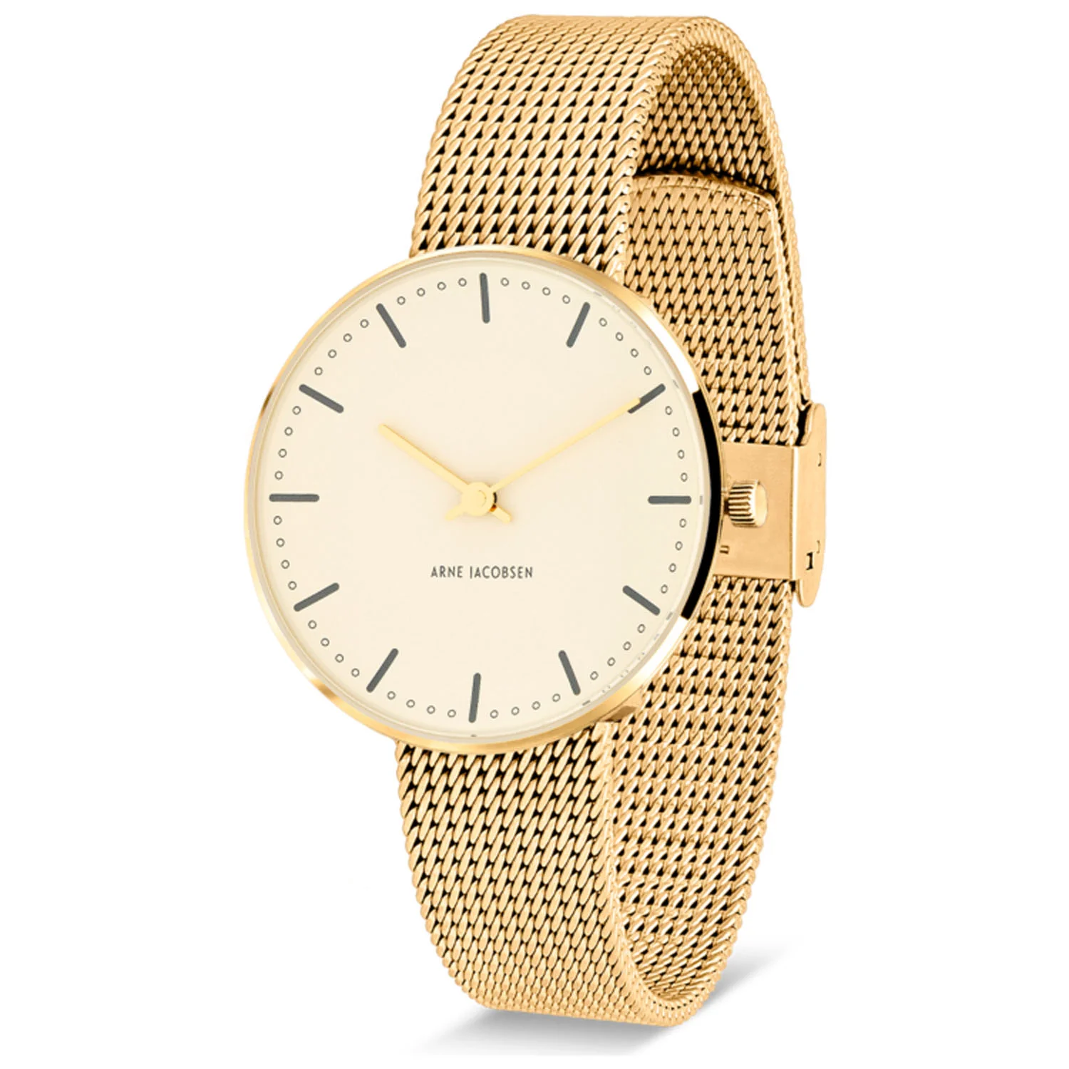 Arne Jacobsen - City Hall Ivory Bloom armbåndsur, Ø 34 mm - Guld PVD med mesh - Image 2