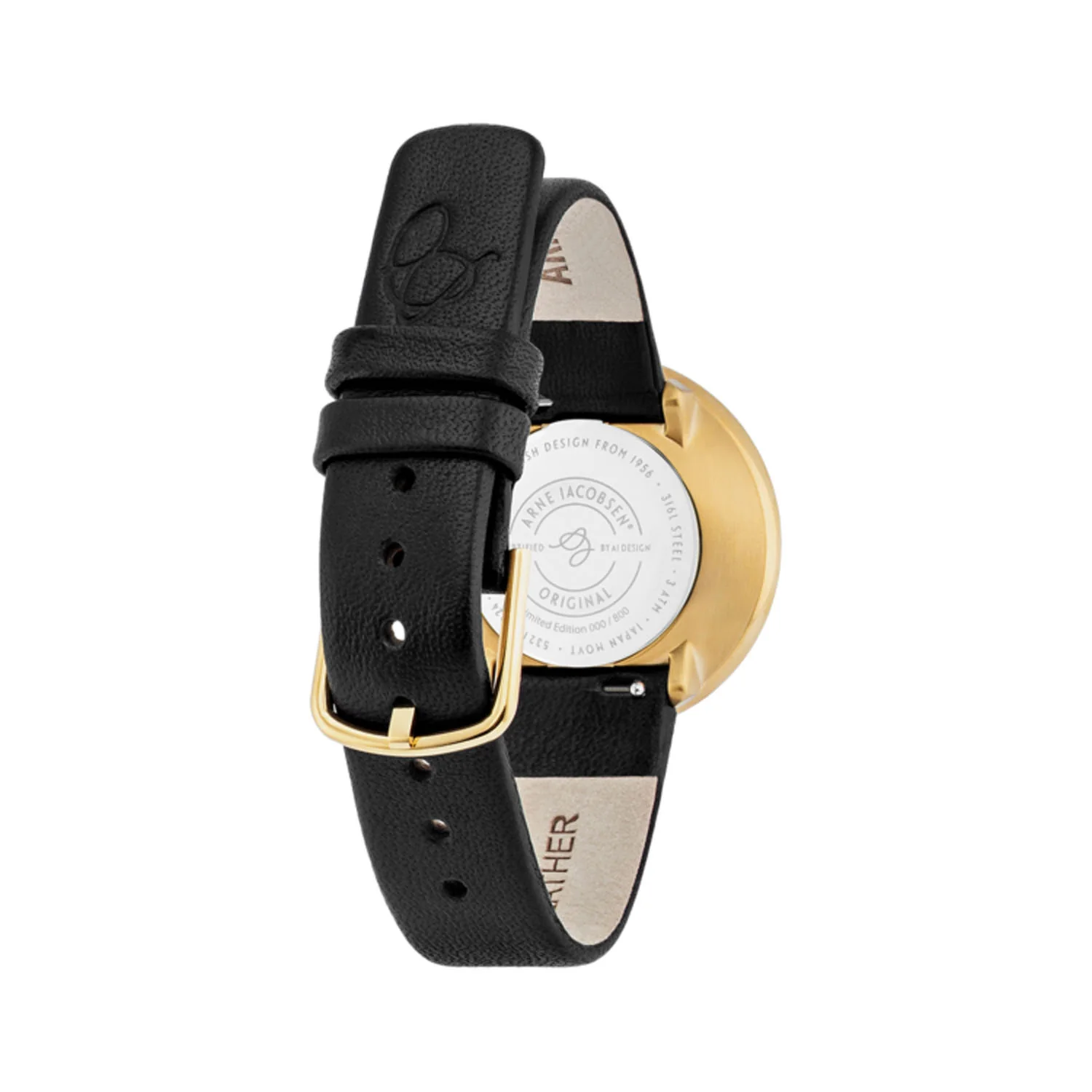 Arne Jacobsen - City Hall Ivory Bloom armbåndsur, Ø 34 mm - Guld PVD med sort rem - Image 4