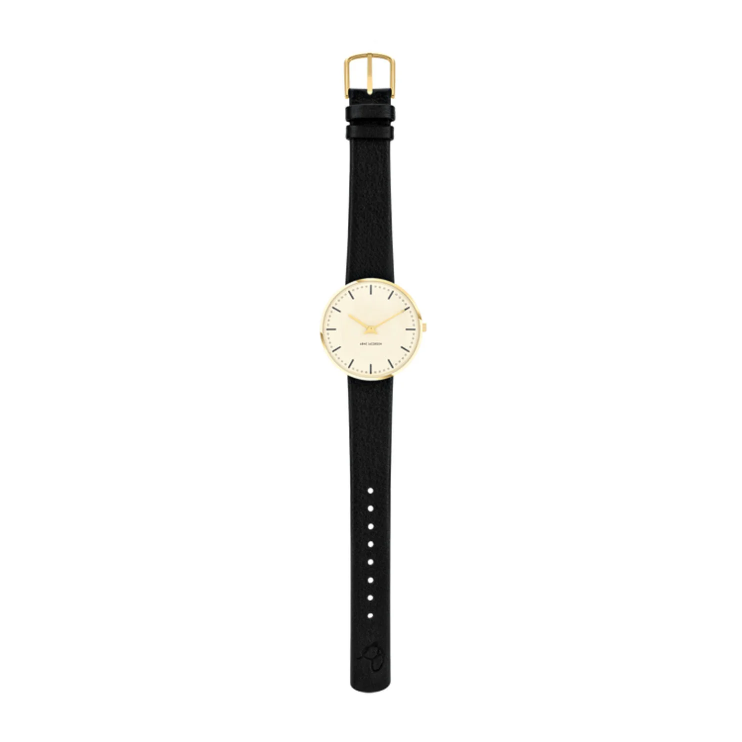 Arne Jacobsen - City Hall Ivory Bloom armbåndsur, Ø 34 mm - Guld PVD med sort rem - Image 5