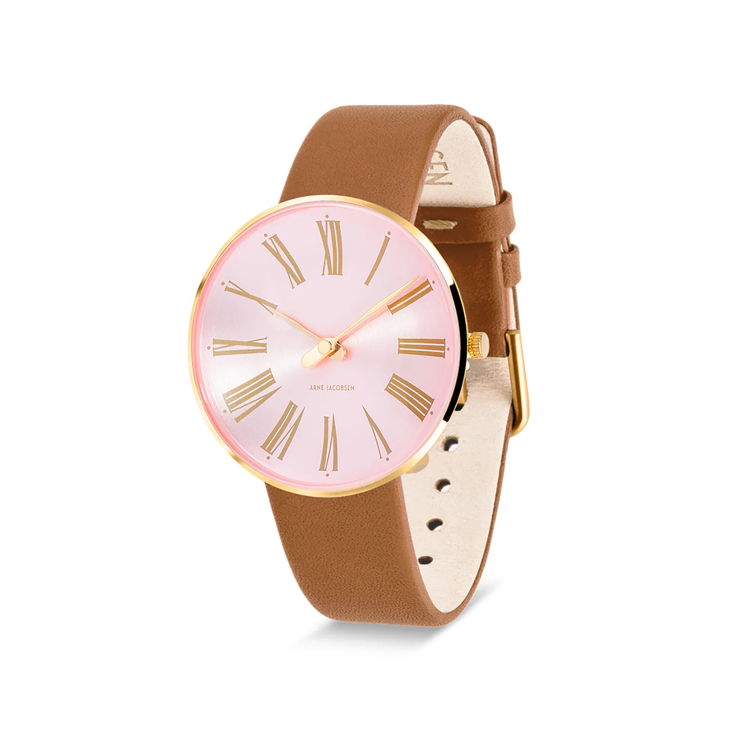 Arne Jacobsen - Roman Orchid Pink ur, 34 mm - guld IP/brun læderrem - Image 2