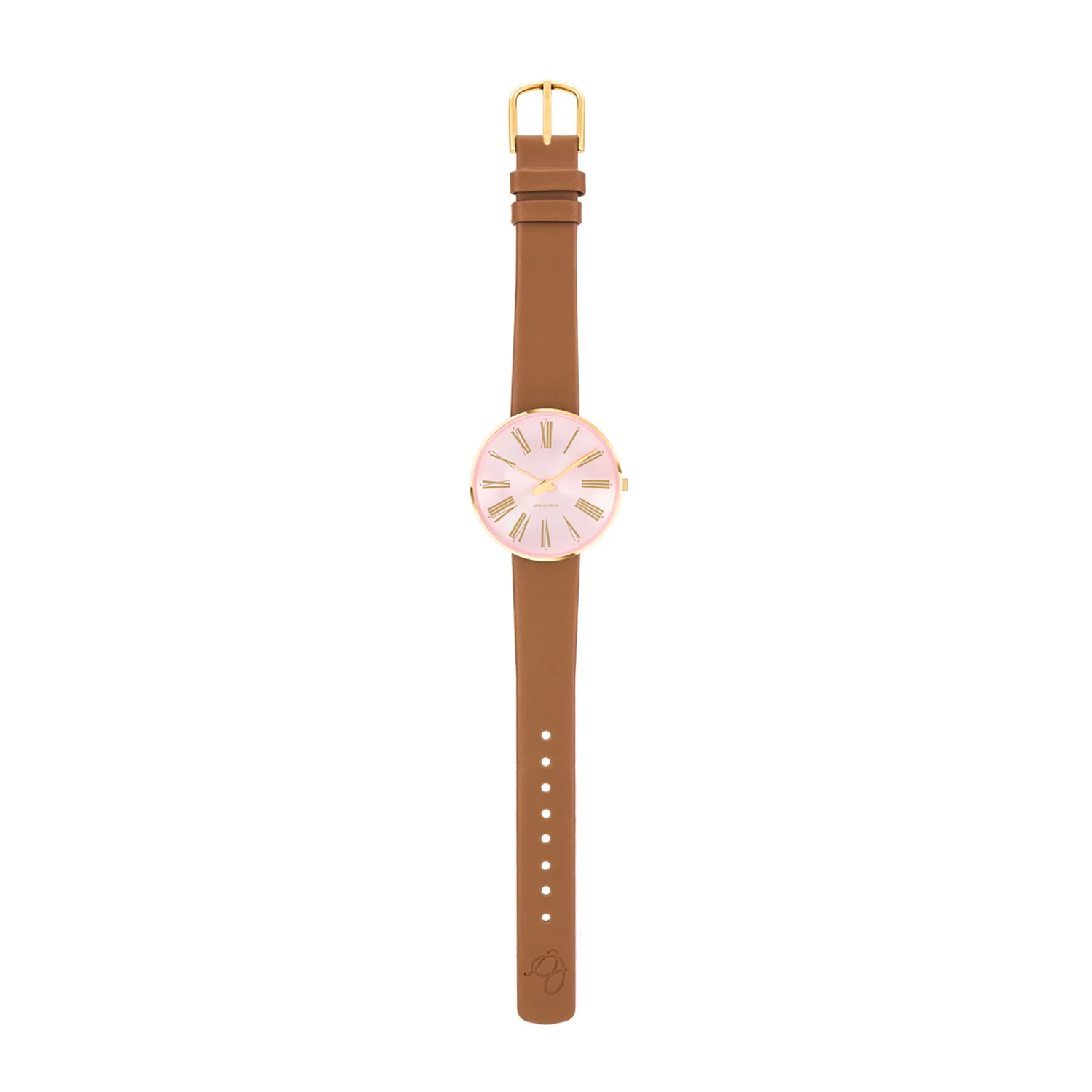 Arne Jacobsen - Roman Orchid Pink ur, 34 mm - guld IP/brun læderrem - Image 5