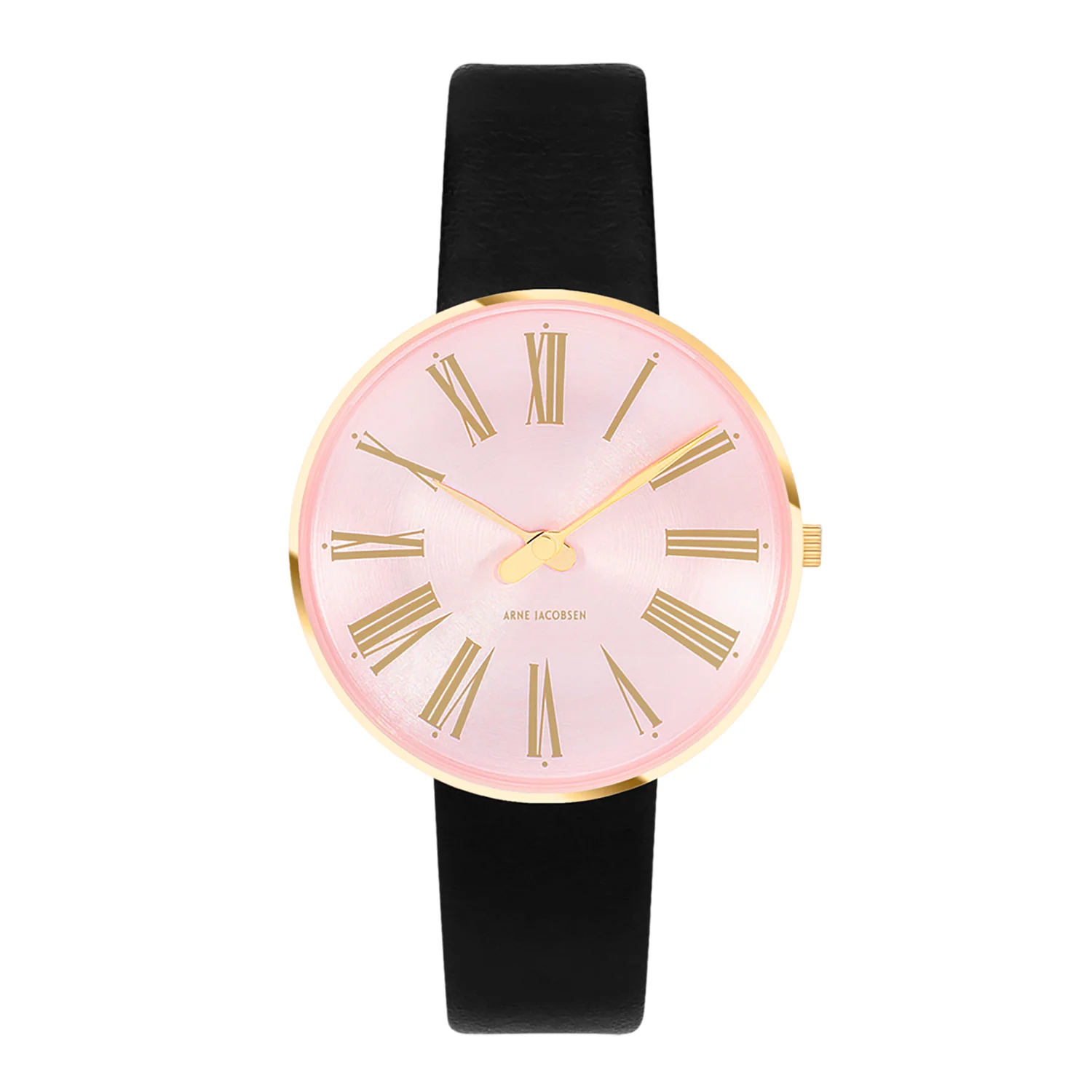 Arne Jacobsen - Roman Orchid Pink ur, 34 mm - guld IP/sort læderrem