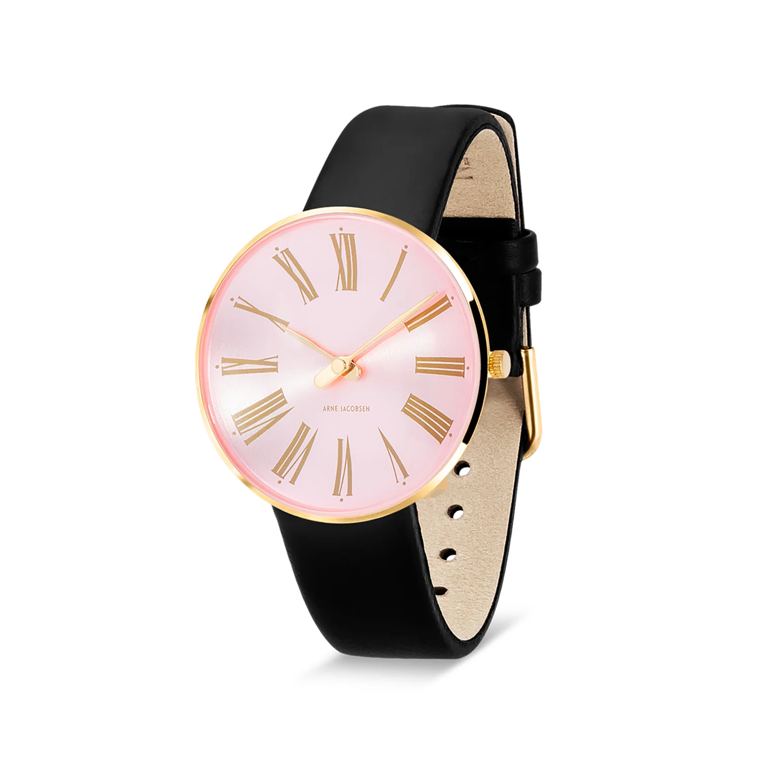 Arne Jacobsen - Roman Orchid Pink ur, 34 mm - guld IP/sort læderrem - Image 2