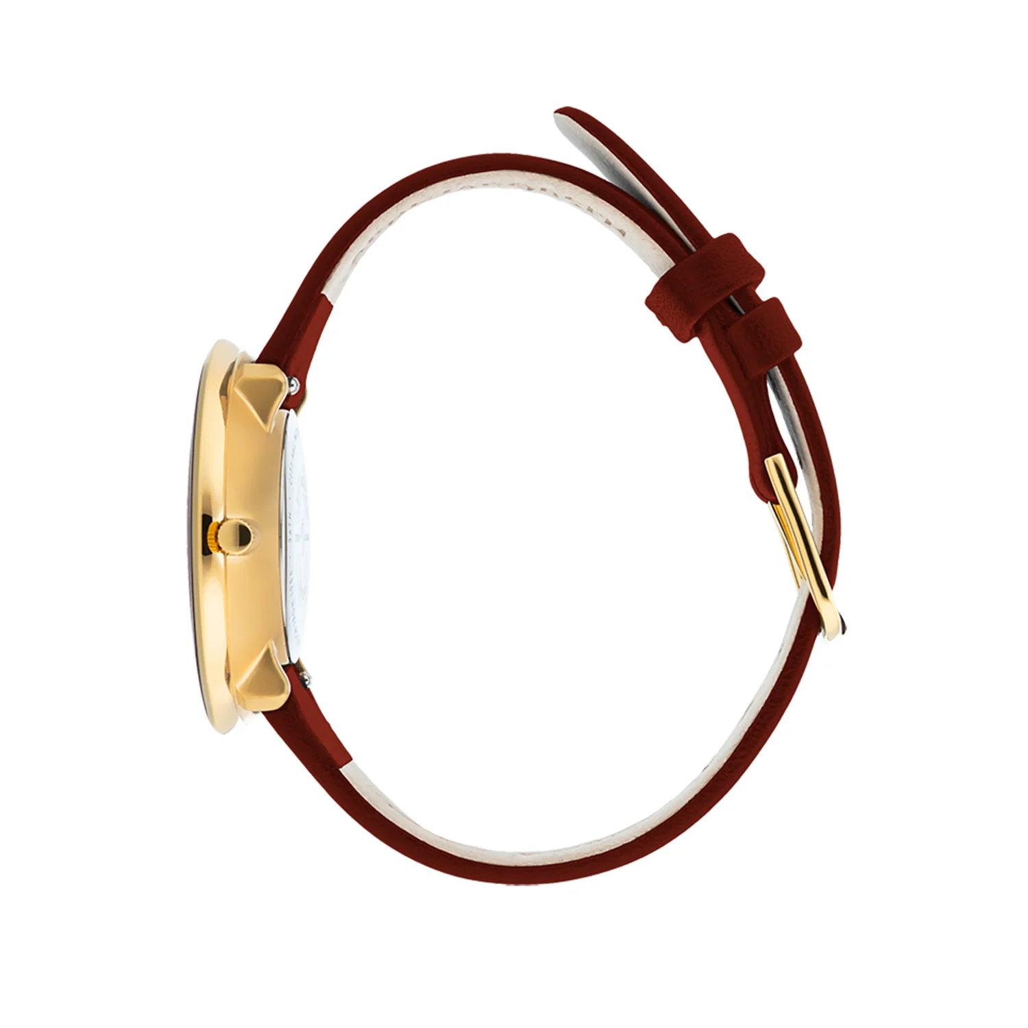 Arne Jacobsen - Station Burgundy Red, Ø34 mm - Guld PVD/læderrem - Image 4