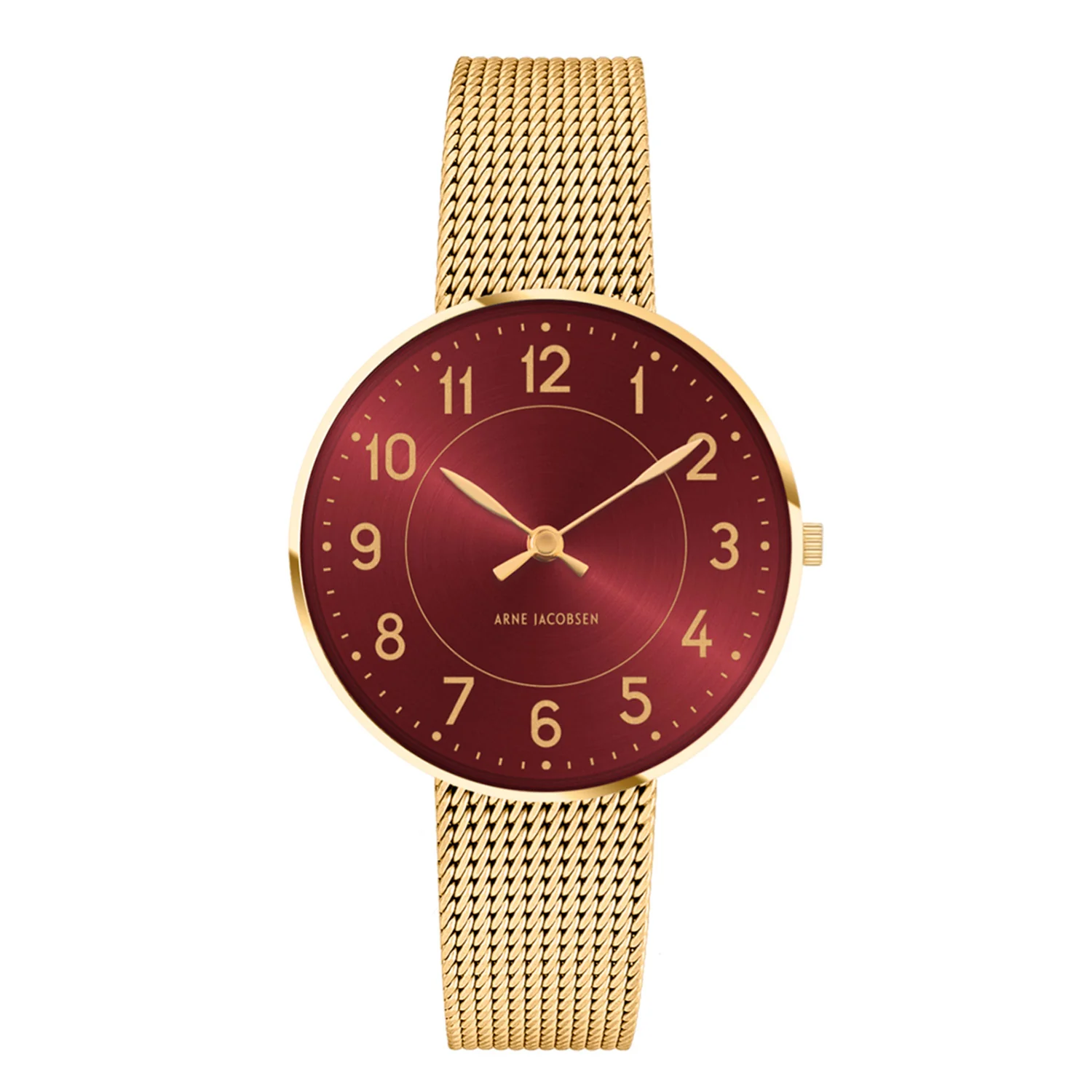 Arne Jacobsen - Station Burgundy Red, Ø34 mm - Guld PVD/meshlænke