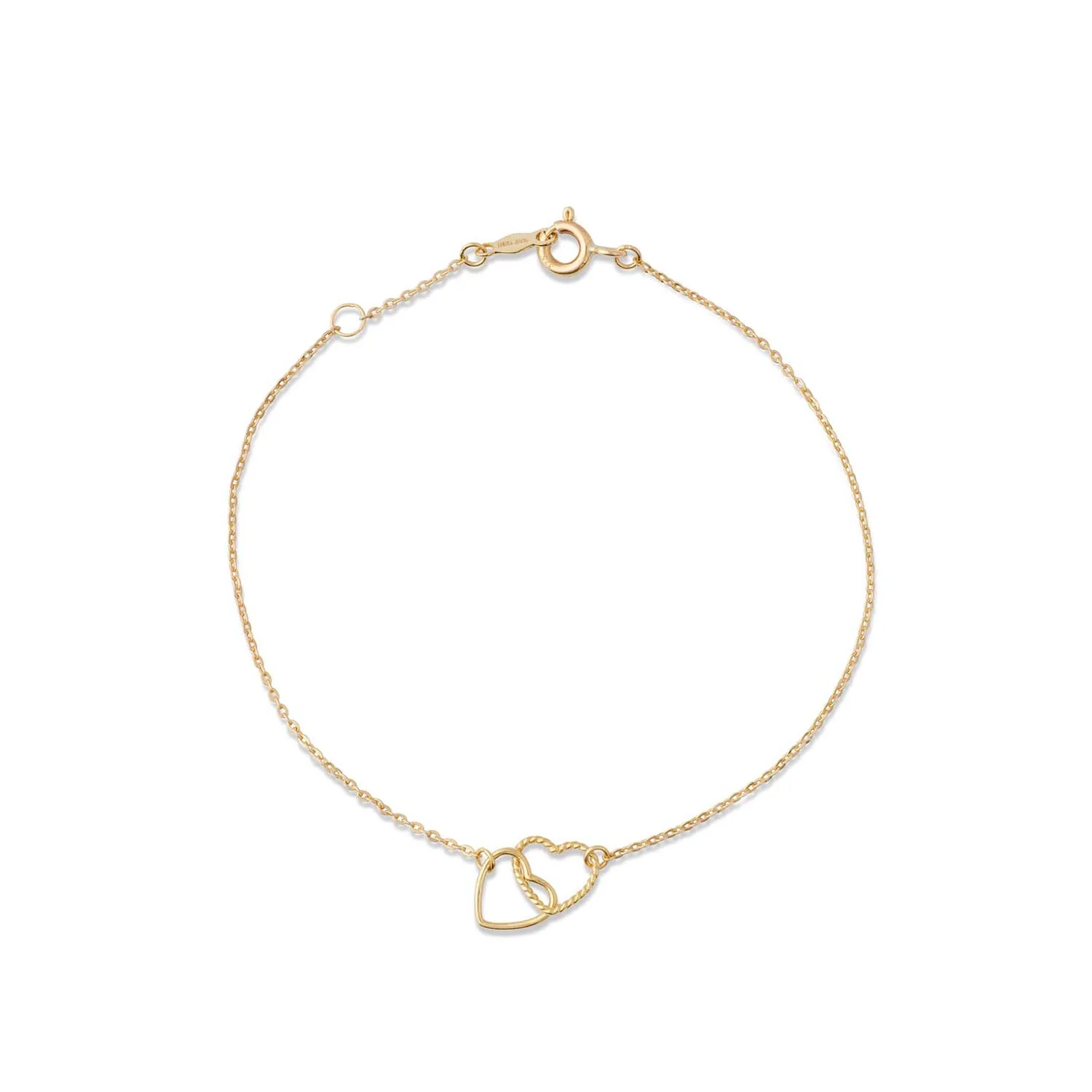 Aveny COLLECTION - Armbånd med 2 hjerter - 8 kt. guld