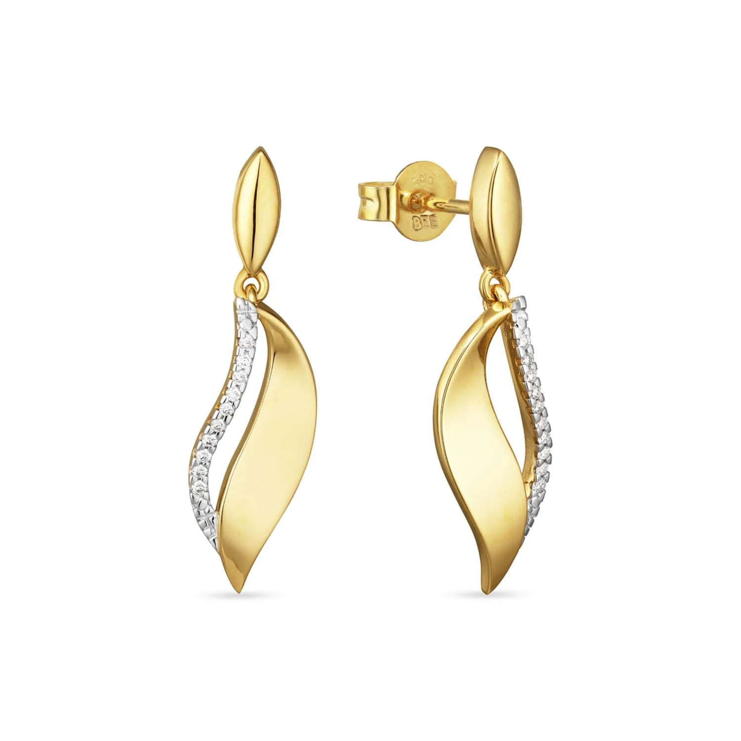 Aveny COLLECTION - Øreringe m. blad, 0,06 ct. w/si - 14 kt. guld