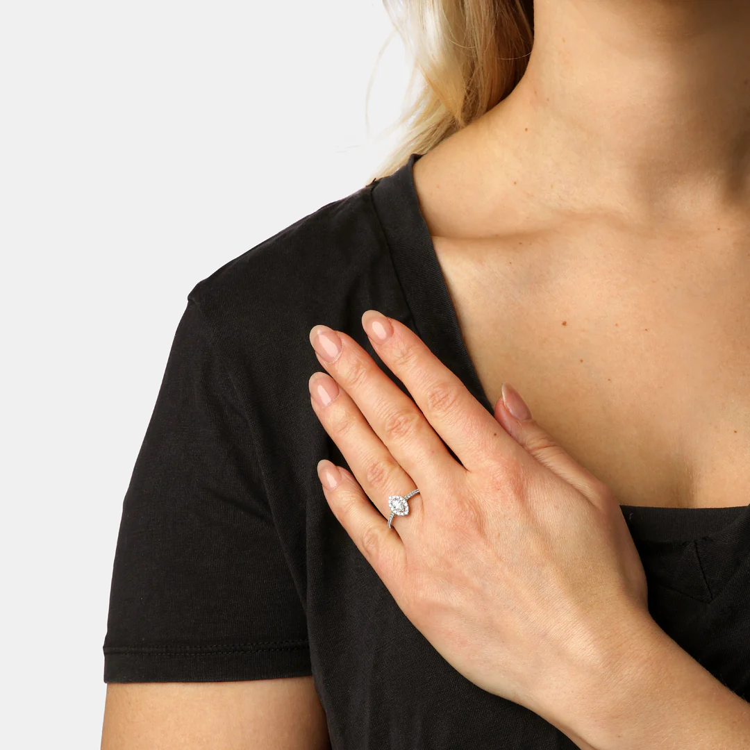 Aveny LUXURY - Marquise halo ring, 0,25 w/si - 14 kt. guld - Image 2