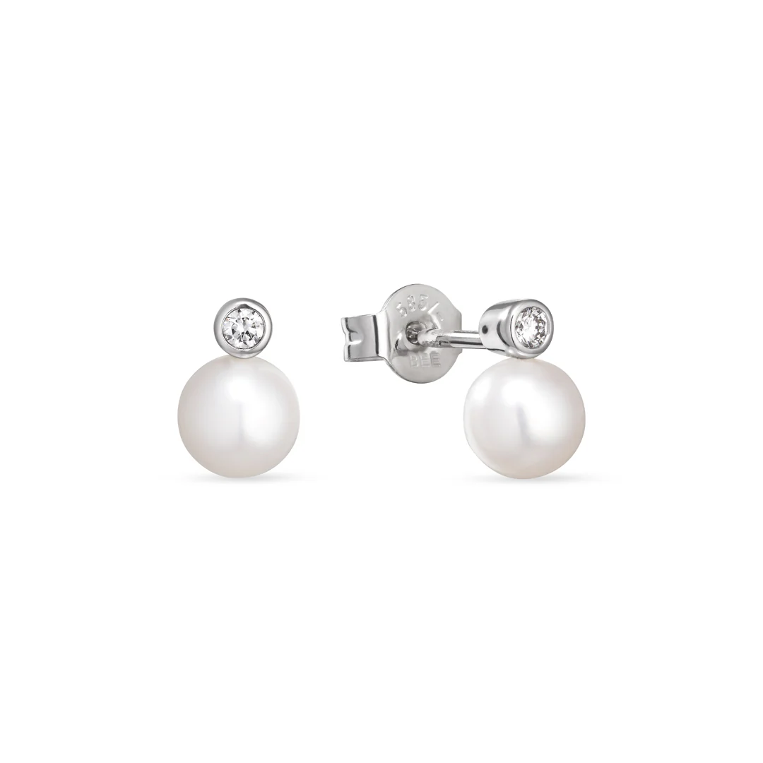 Aveny LUXURY - Øreringe m. ferskvandsperle, 2x0,035 ct. w/si - 14 kt. hvidguld
