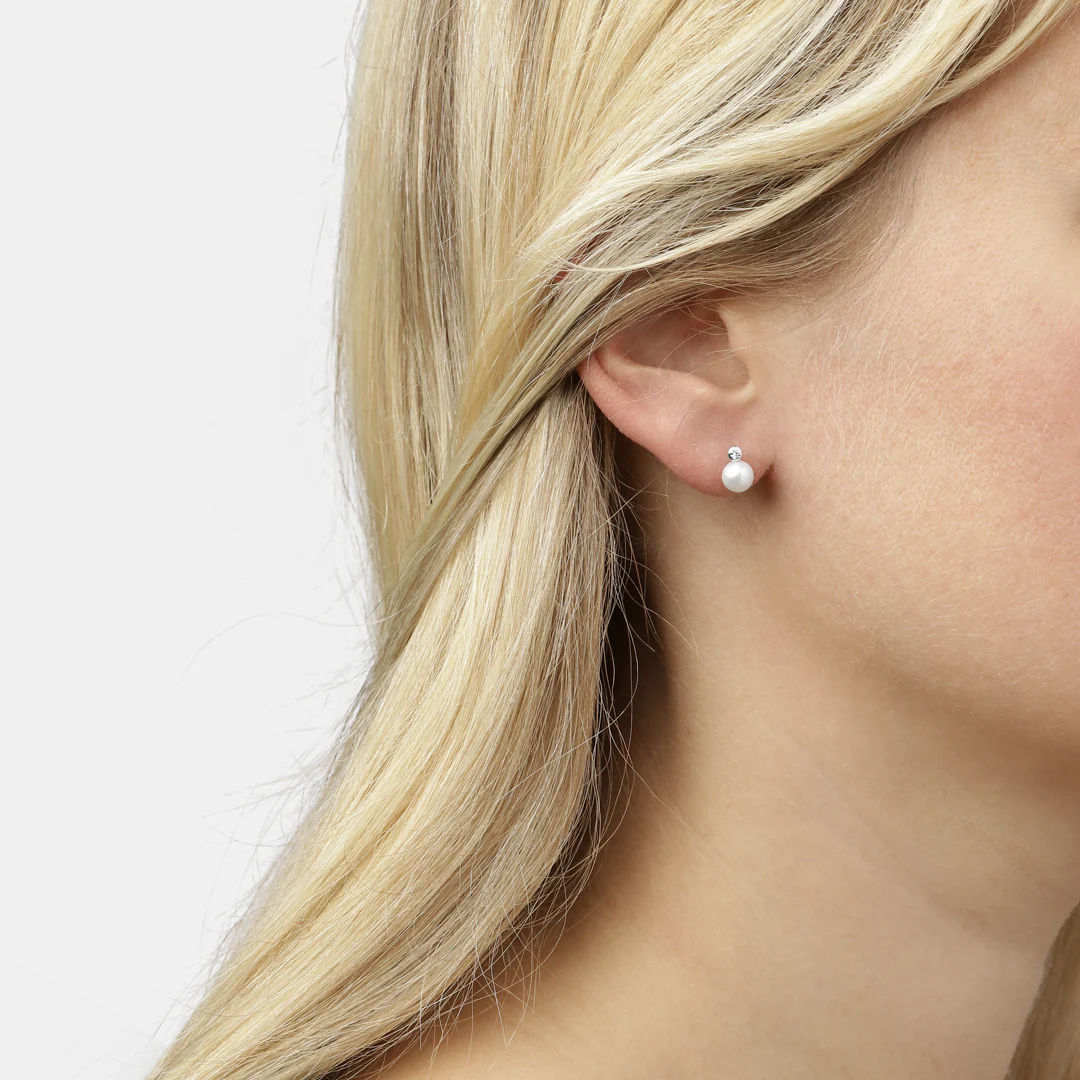 Aveny LUXURY - Øreringe m. ferskvandsperle, 2x0,035 ct. w/si - 14 kt. hvidguld - Image 2