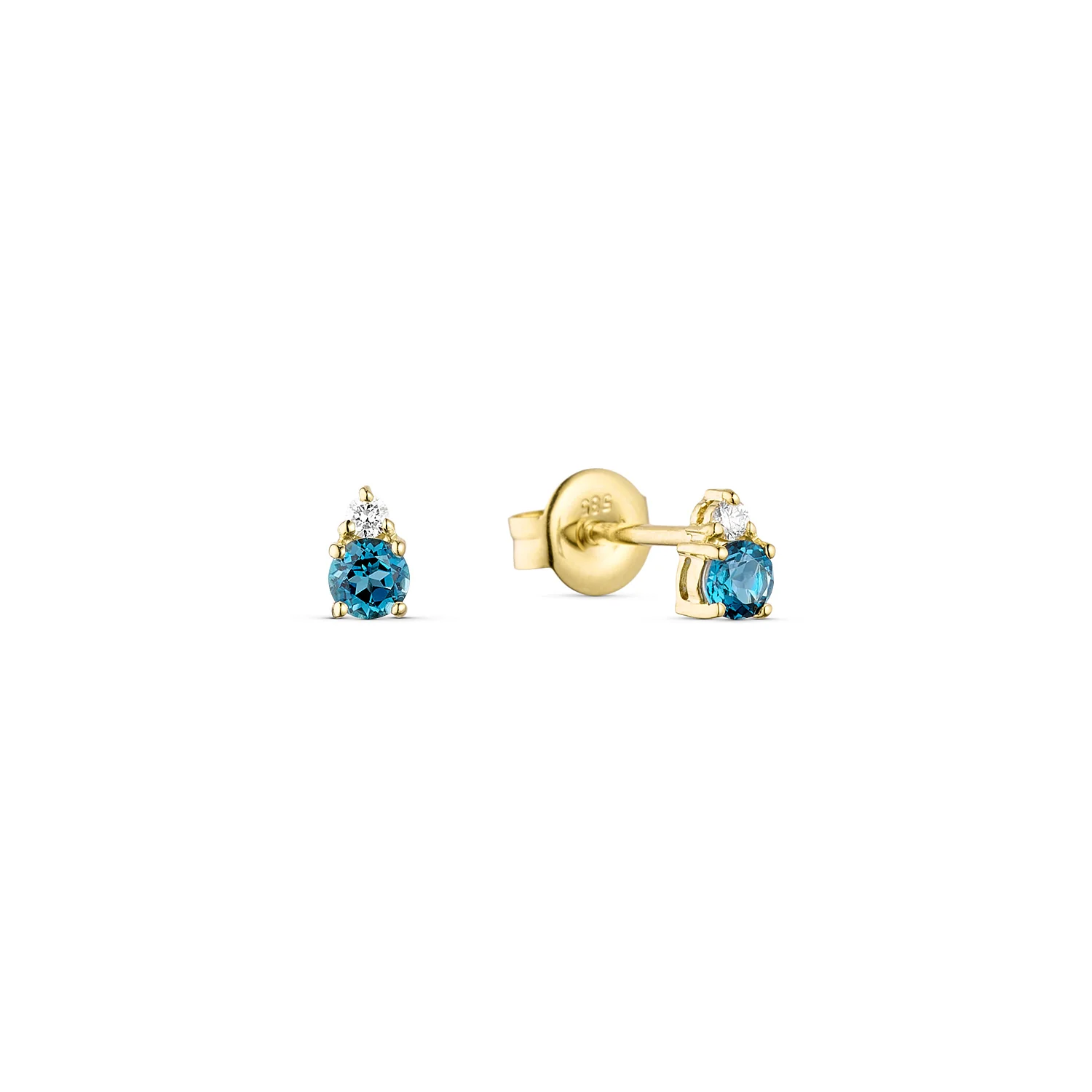 Aveny LUXURY - Ørestikker m. London Blue topas, 0,03 ct. w/si - 14 kt. guld