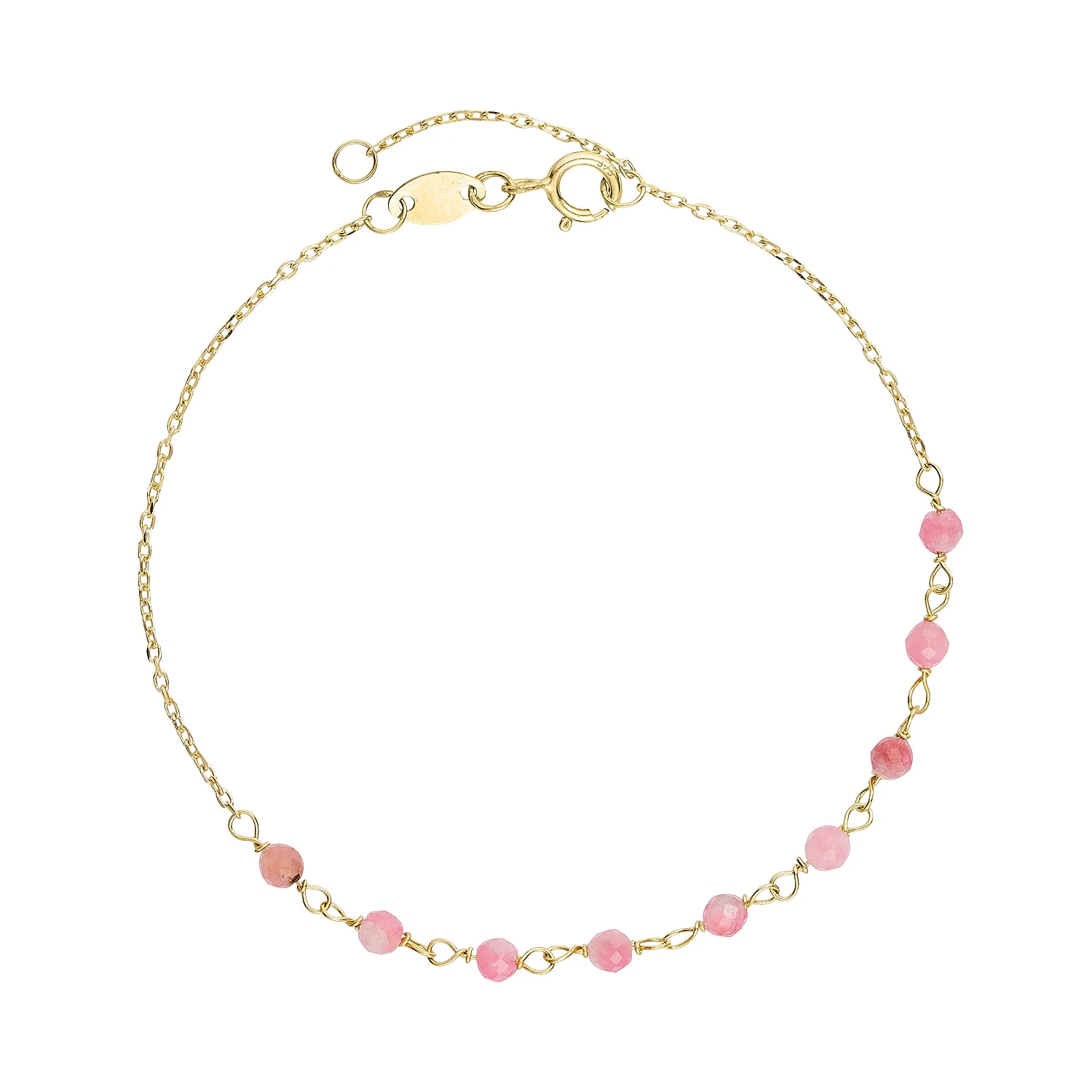 Aveny NINE K - Armbånd m. pink turmalin, 16+2 cm - 9 kt. guld