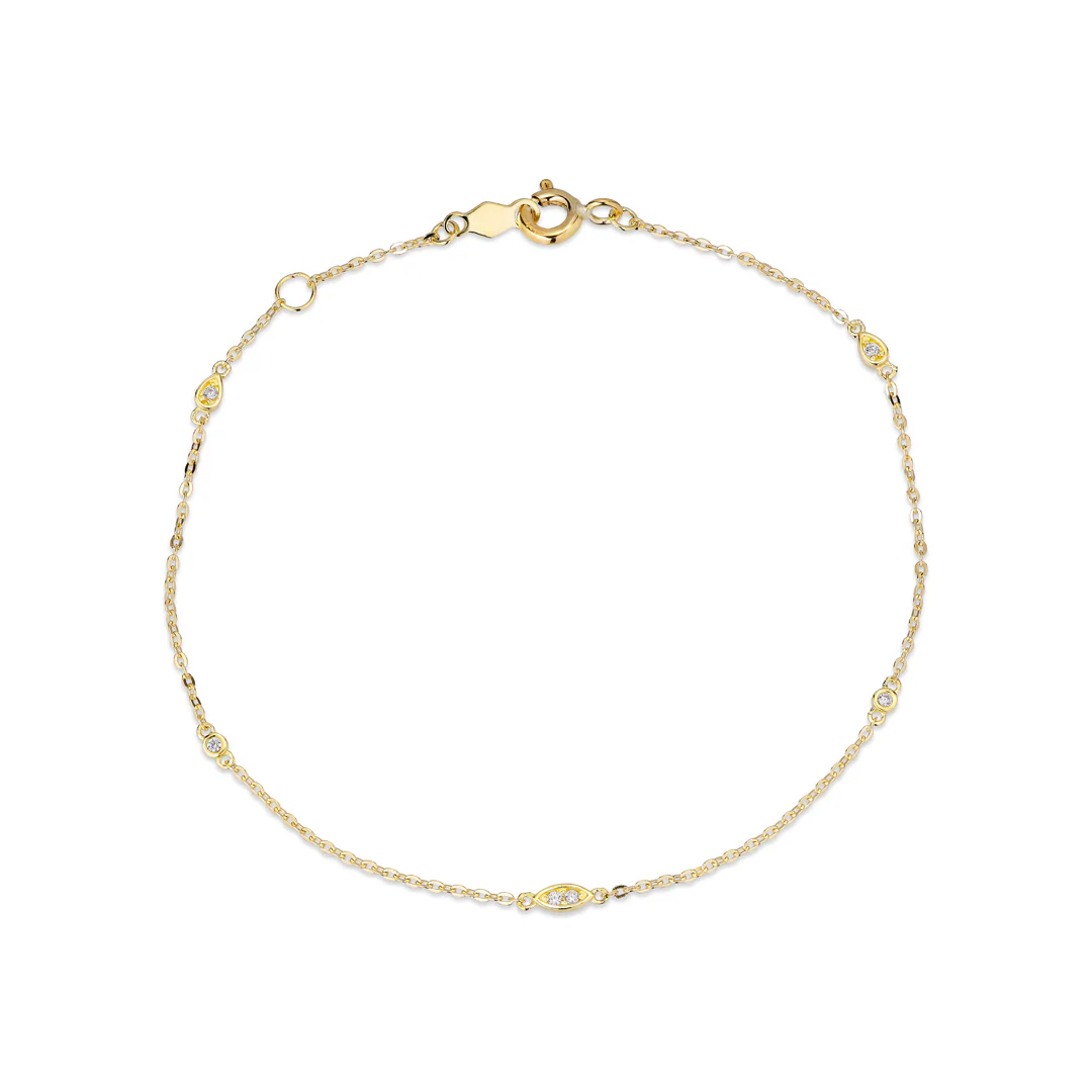 Aveny NINE K - Armbånd m. små zirkonia, 16+2 cm - 9 kt. guld