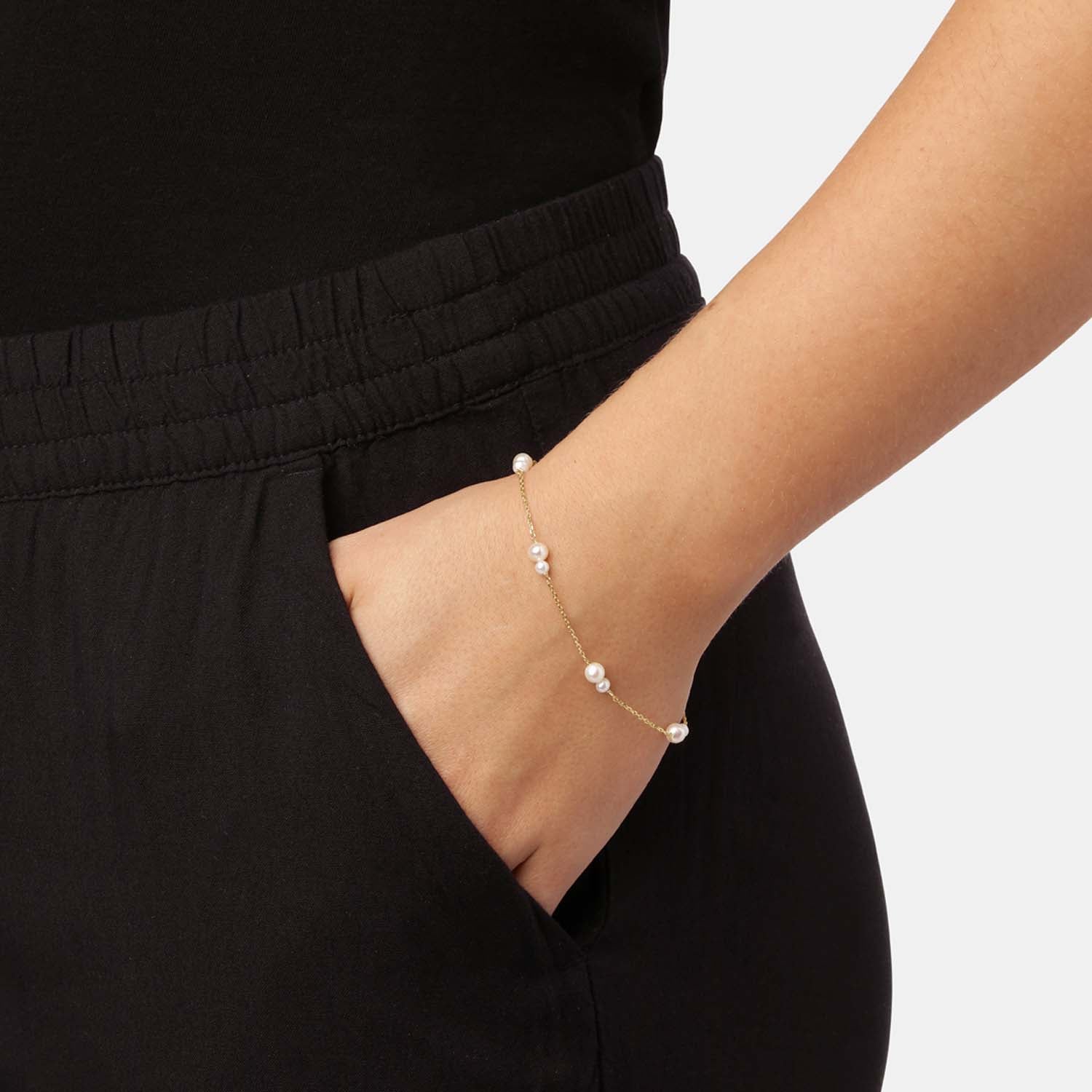 Aveny NINE K - Armbånd med ferskvandsperle, 16+2 cm - 9 kt. guld - Image 2