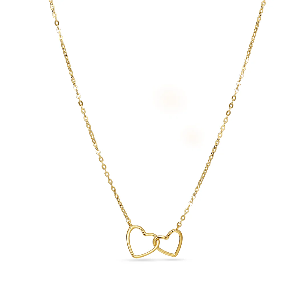 Aveny NINE K - Halskæde m. dobbelthjerte, 38+2+2 cm - 9 kt. guld