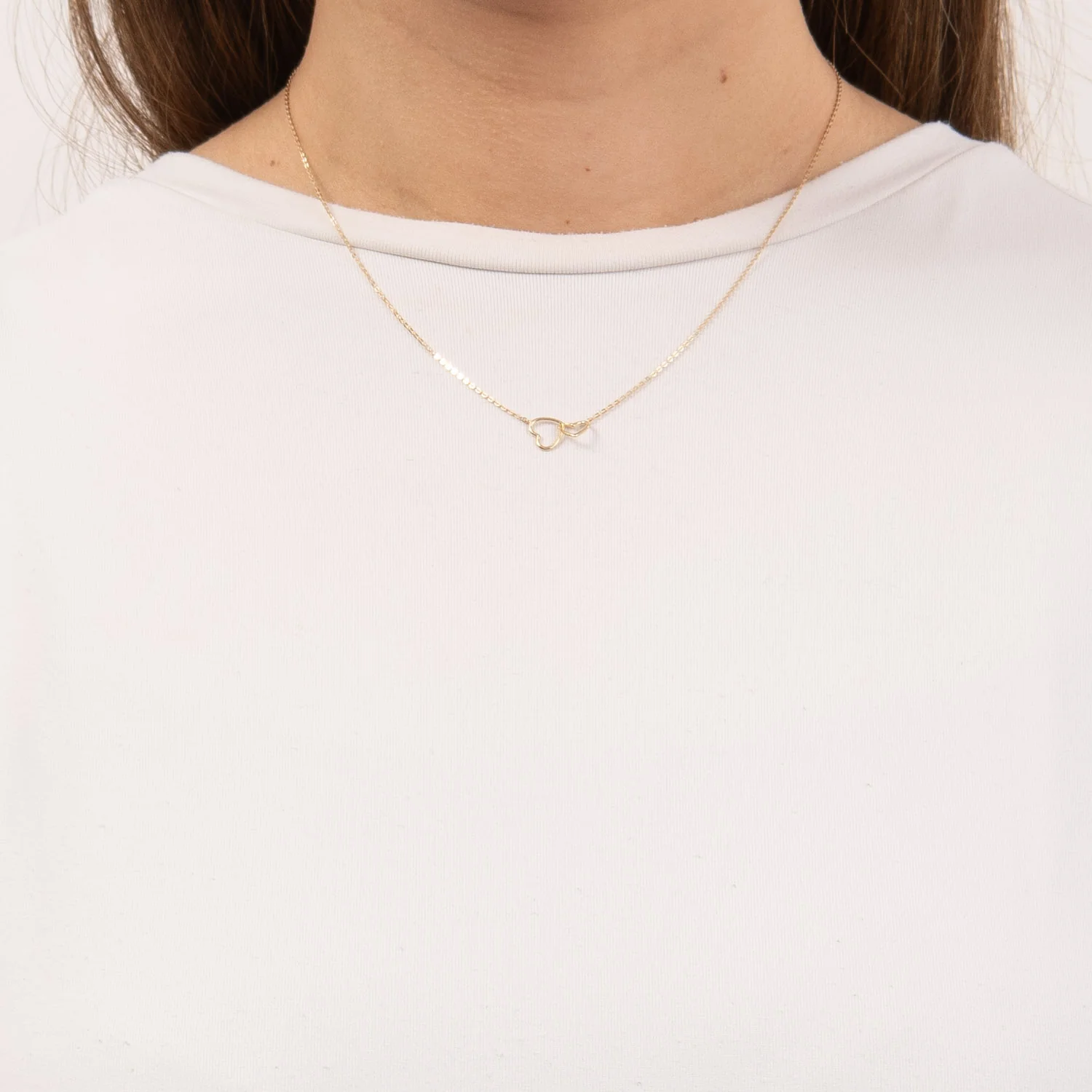 Aveny NINE K - Halskæde m. dobbelthjerte, 38+2+2 cm - 9 kt. guld - Image 2