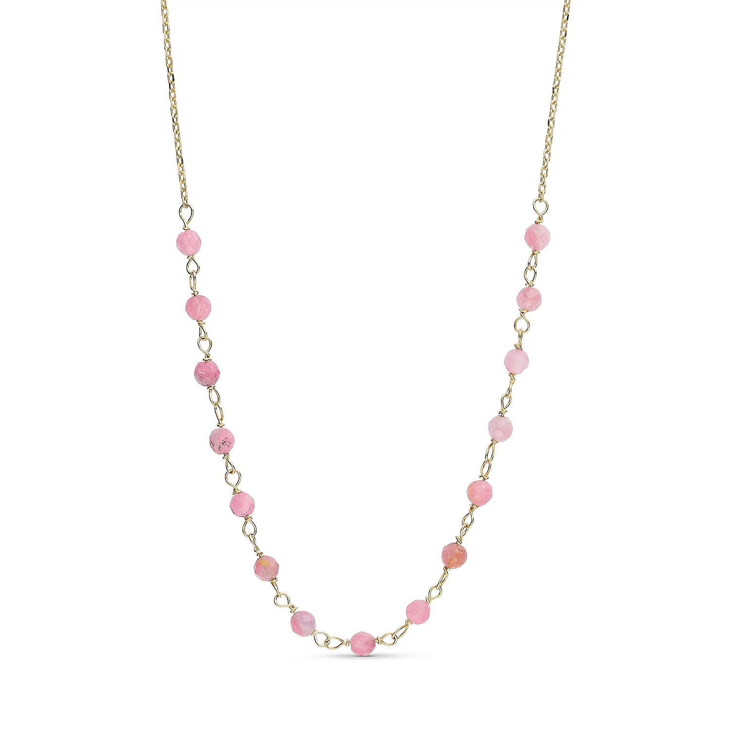 Aveny NINE K - Halskæde m. pink turmalin, 42+3 cm - 9 kt. guld
