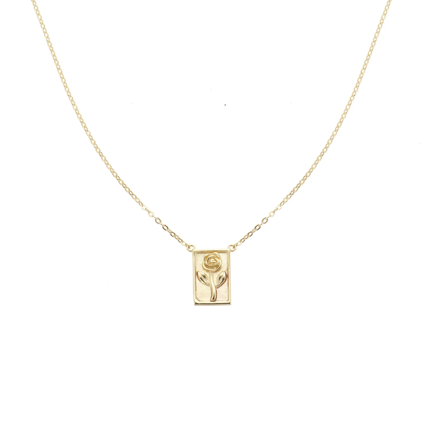 Aveny NINE K - Halskæde m. plade, rose 42+3 cm - 9 kt. guld