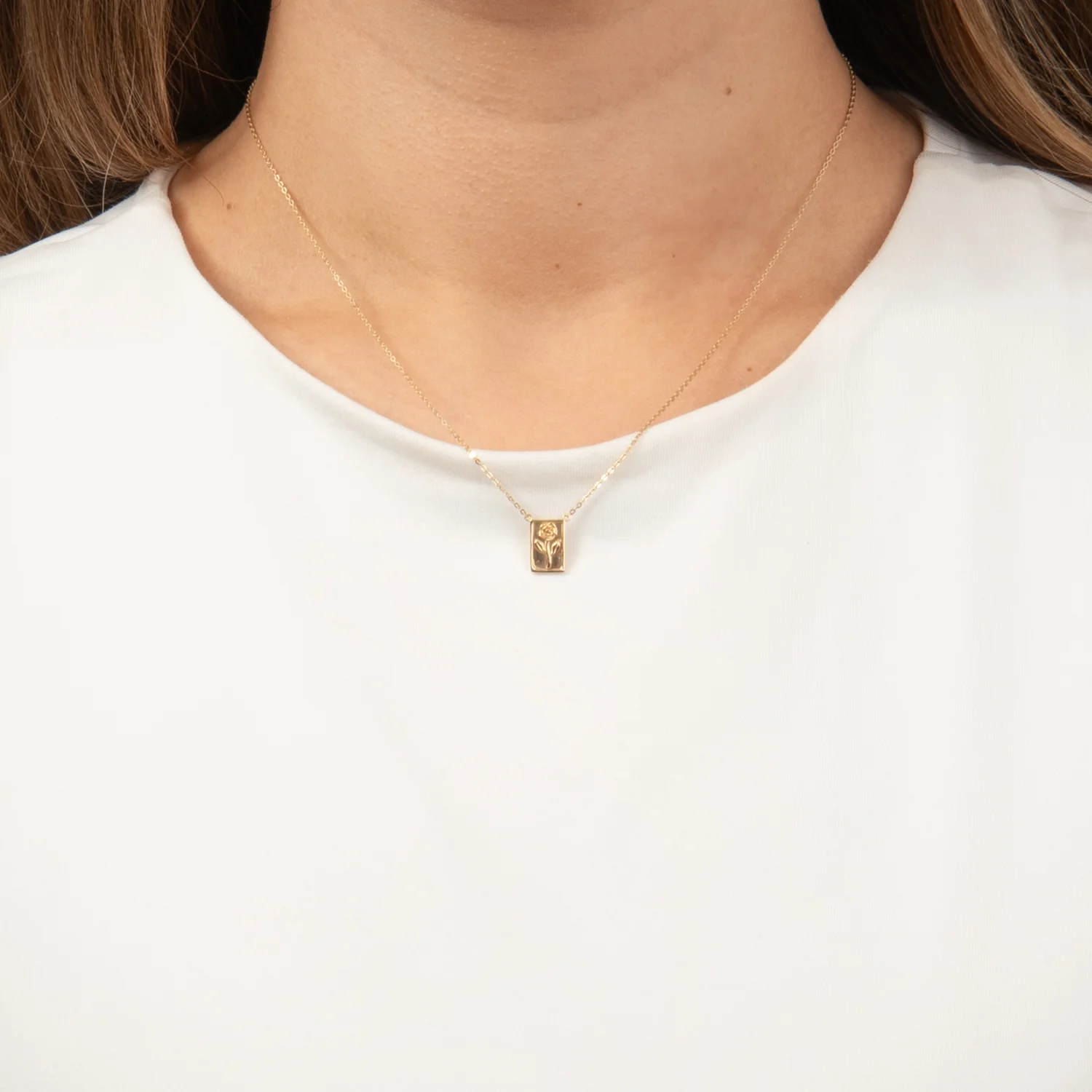 Aveny NINE K - Halskæde m. plade, rose 42+3 cm - 9 kt. guld - Image 2