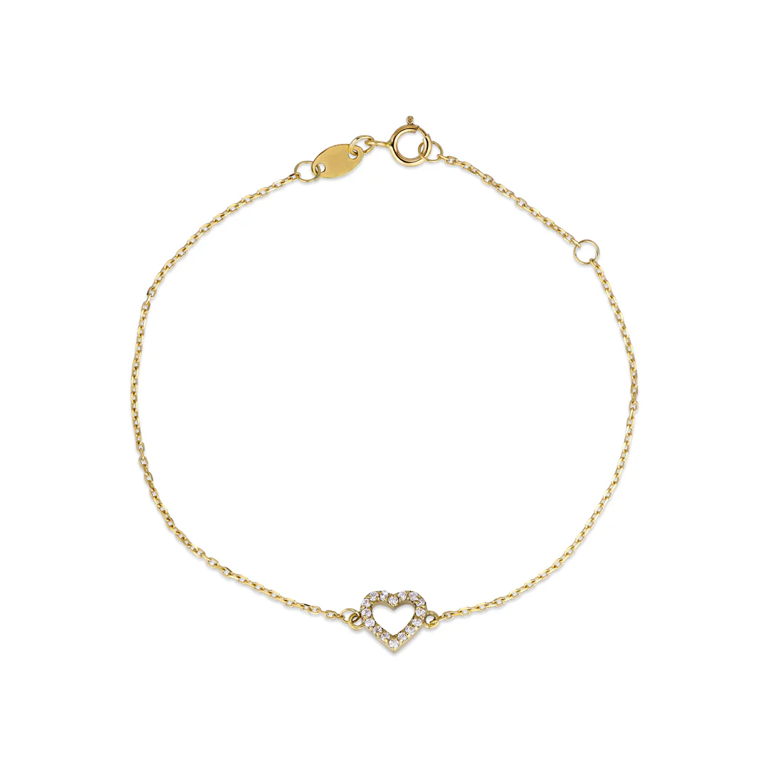 Aveny NINE K - Hjertearmbånd m. zirkonia, 16+2 cm - 9 kt. guld