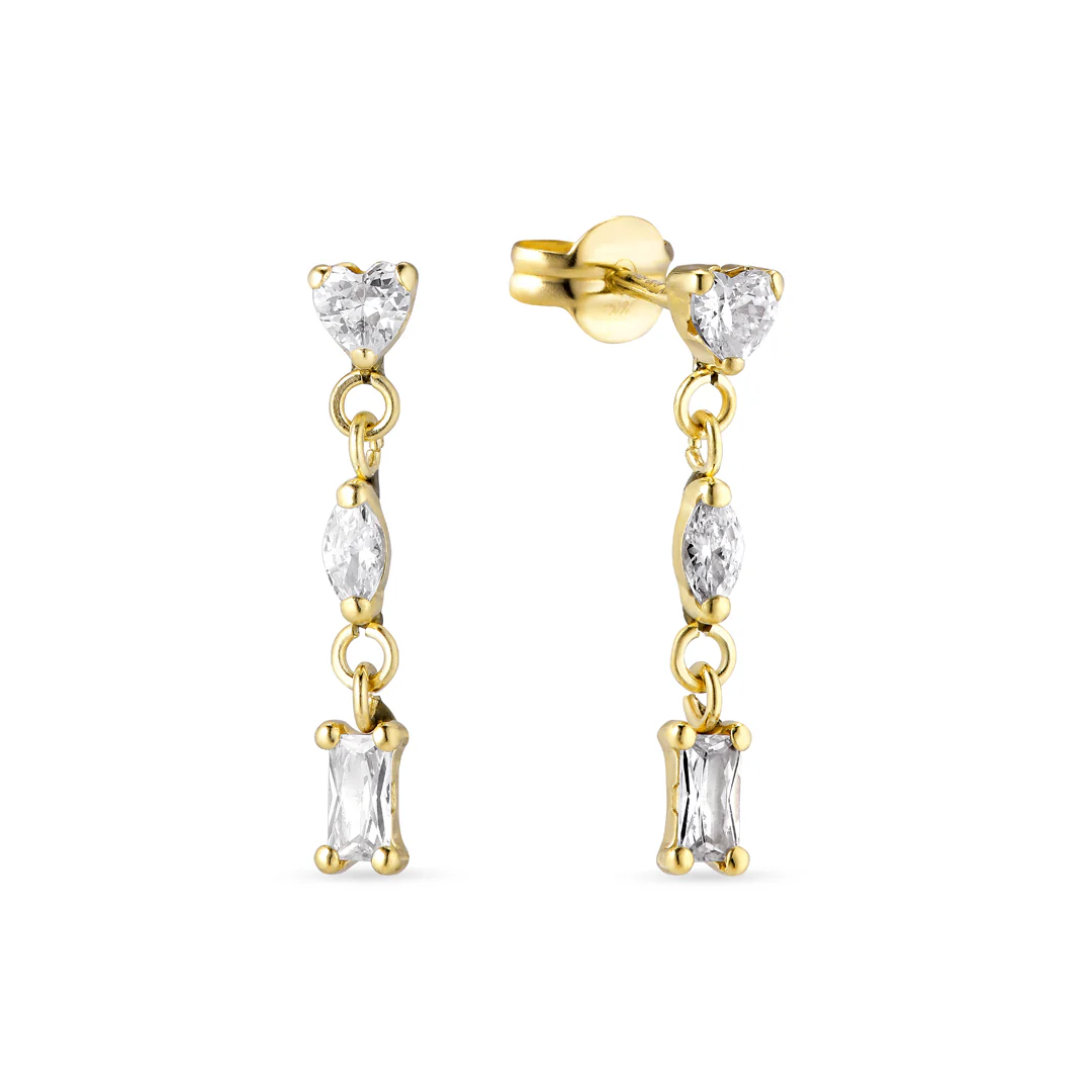 Aveny NINE K - Øreringe m. tre store zirkonia - 9 kt. guld