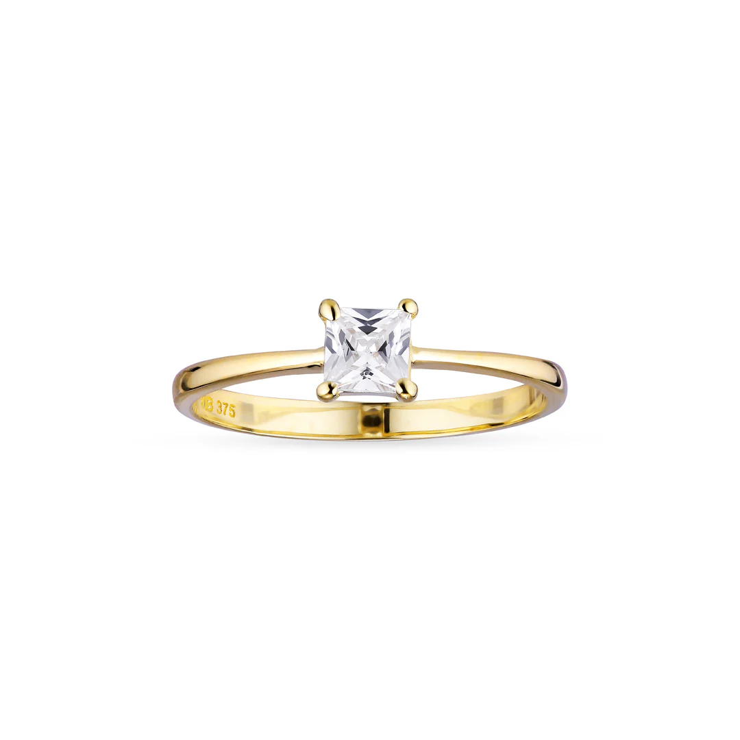 Aveny NINE K - Solitaire ring m. zirkonia, 4 grabber - 9 kt. guld