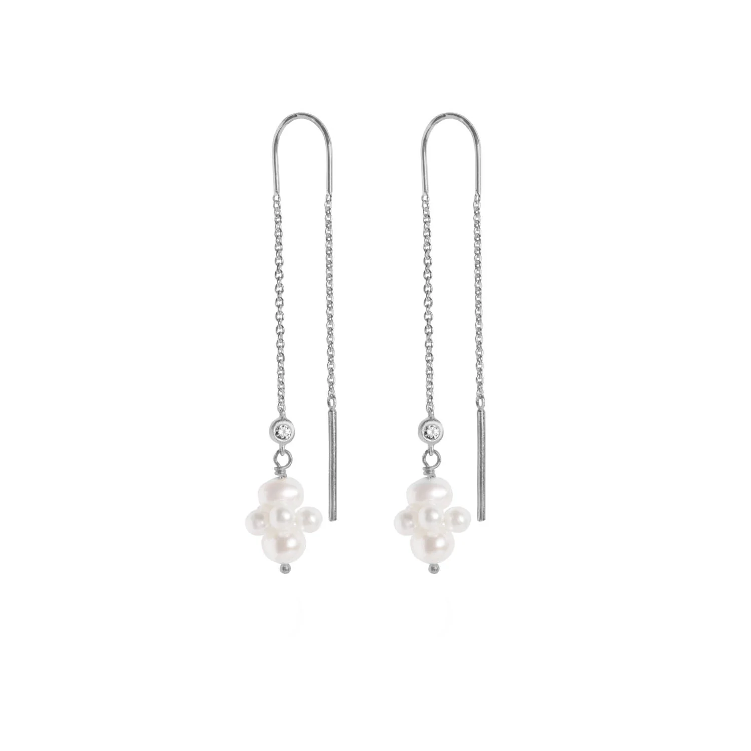 byBiehl - Pearl Cluster Dangling ørehængere - Sølv