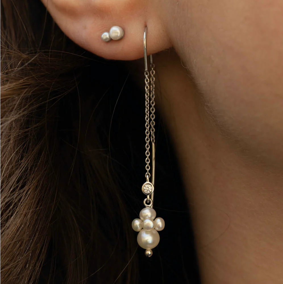 byBiehl - Pearl Cluster Dangling ørehængere - Sølv - Image 2