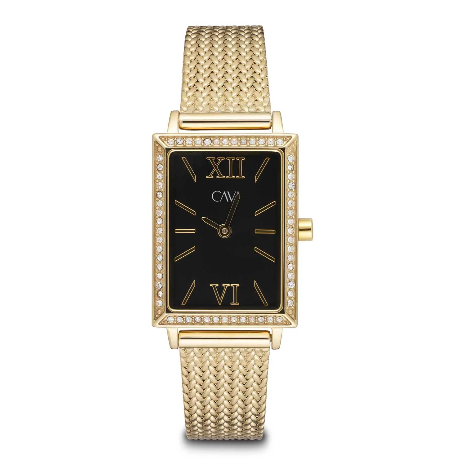CAVI Watches - Cassiopeia m. mesh rem, sort/22x29 mm - Guld PVD rustfrit stål