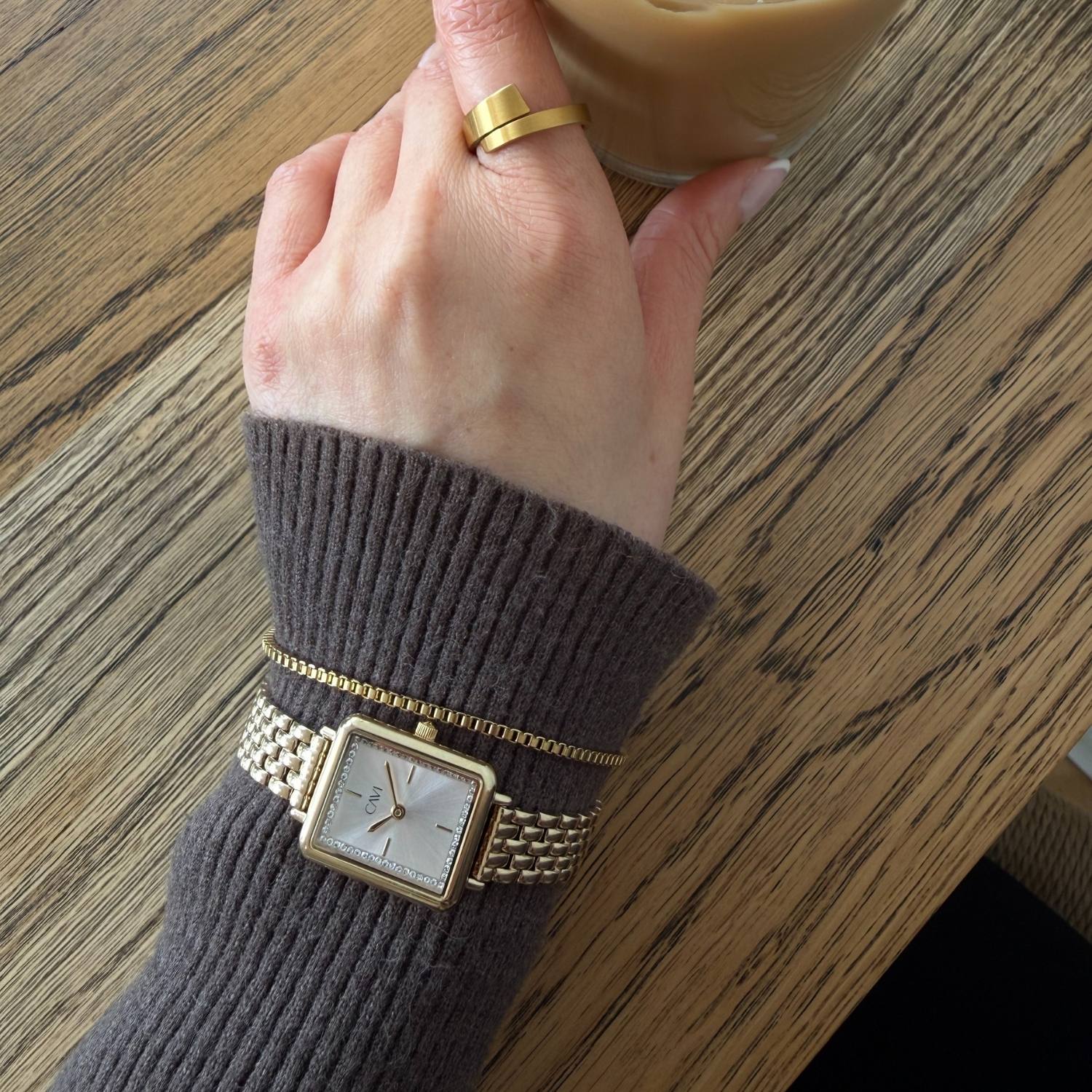 CAVI Watches - Cordelia med lænke, 20x30 mm/zirkonia - Guld PVD rustfrit stål - Image 4