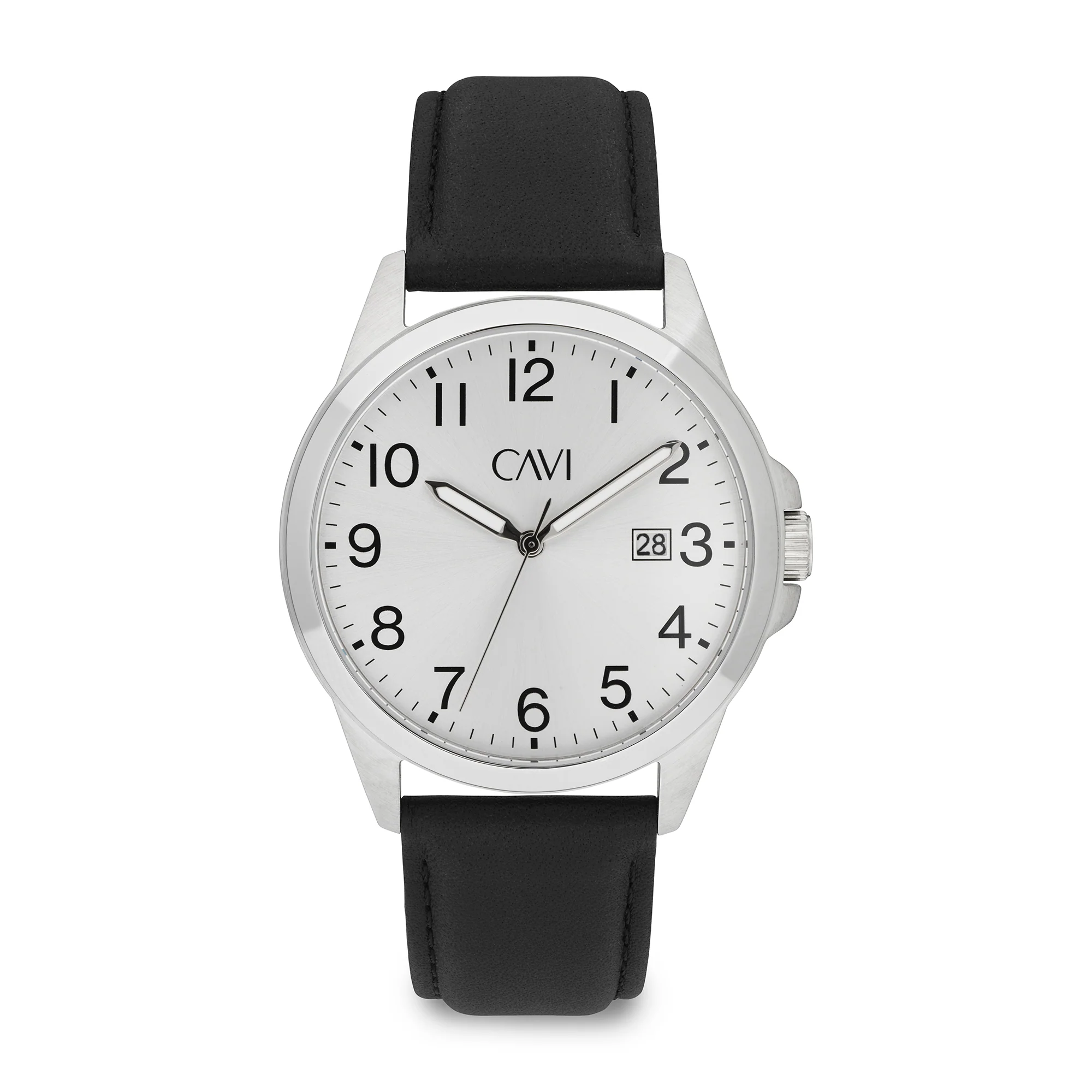 CAVI Watches - Leo ur m. sort rem, silver/39 mm - Rustfrit stål