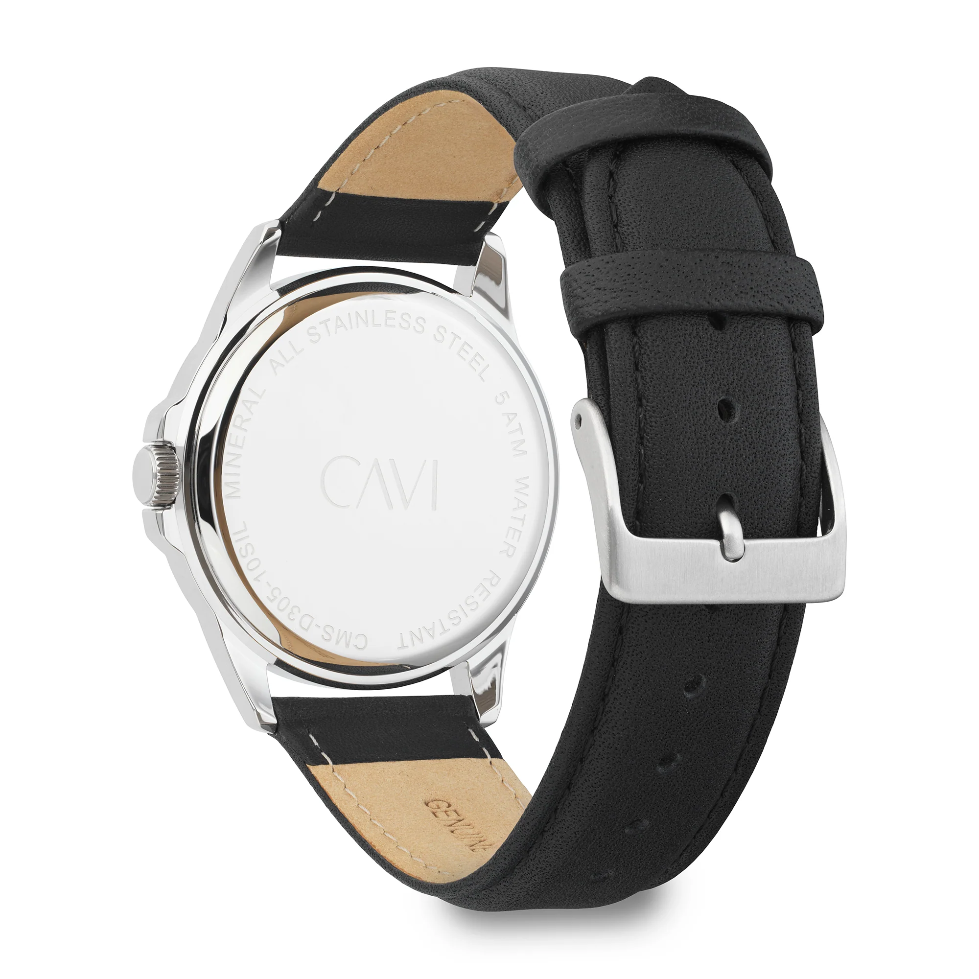 CAVI Watches - Leo ur m. sort rem, silver/39 mm - Rustfrit stål - Image 3