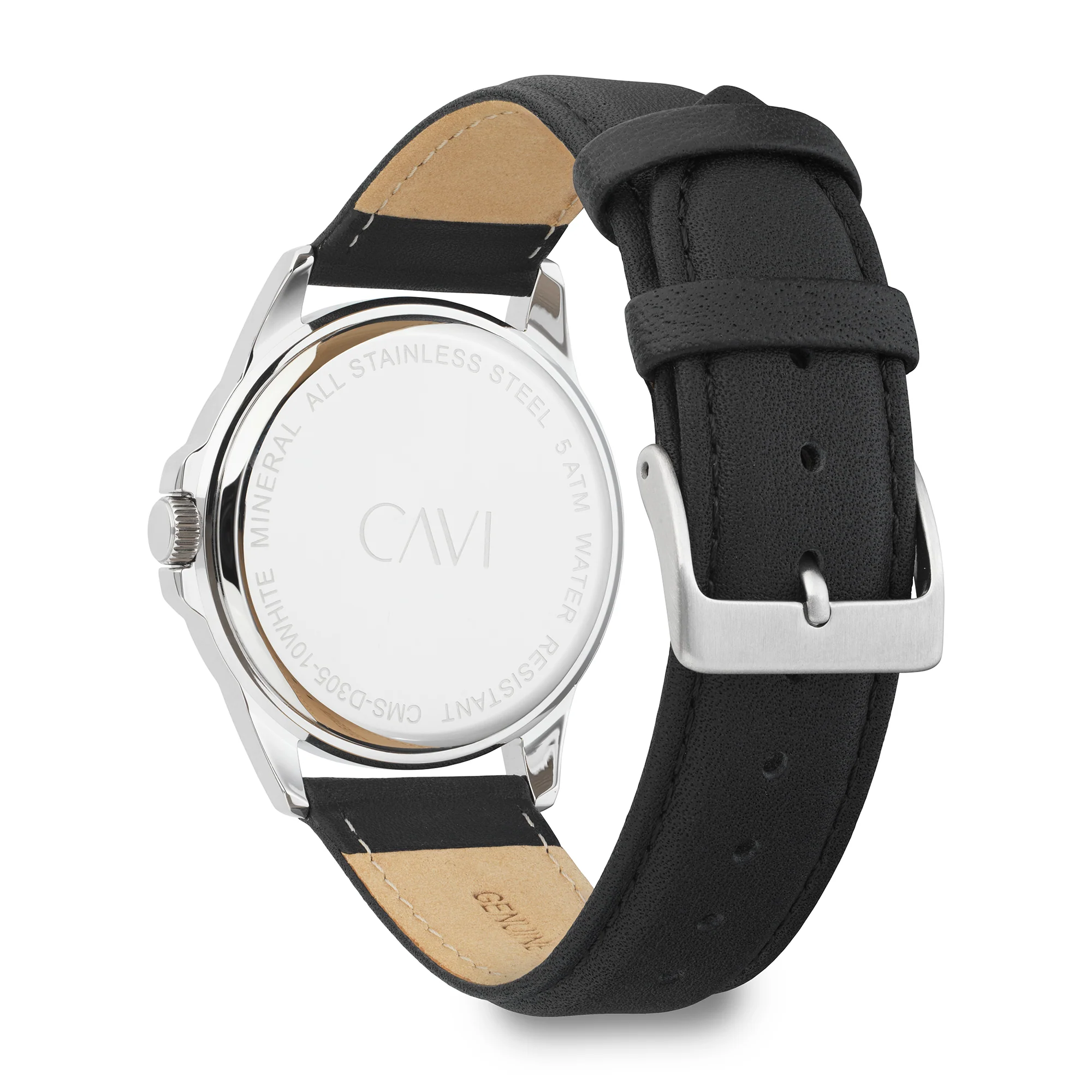 CAVI Watches - Leo ur m. sort rem, white/39 mm - Rustfrit stål - Image 3