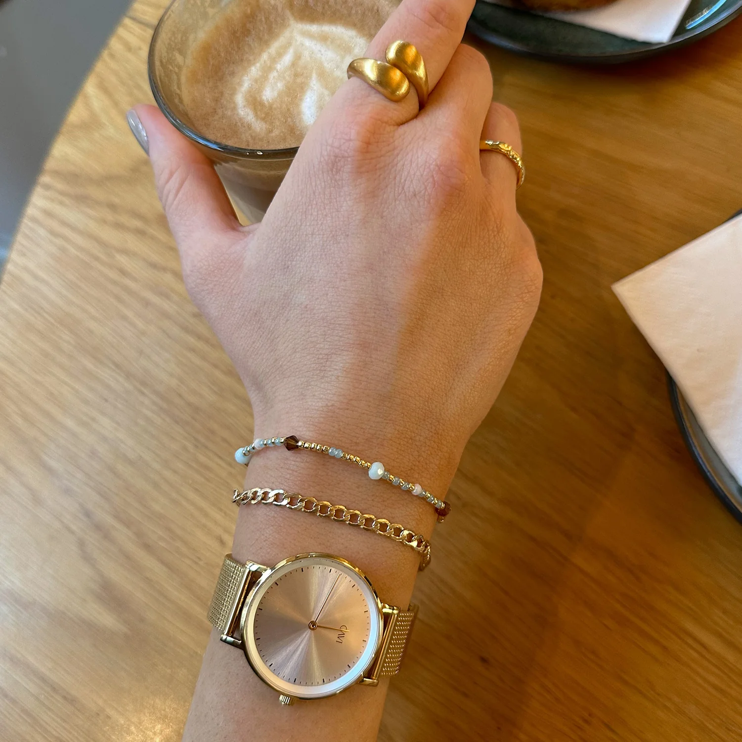 CAVI Watches - Mensa Silver Sunray ur, 34 mm - Guld IPG rustfrit stål - Image 3