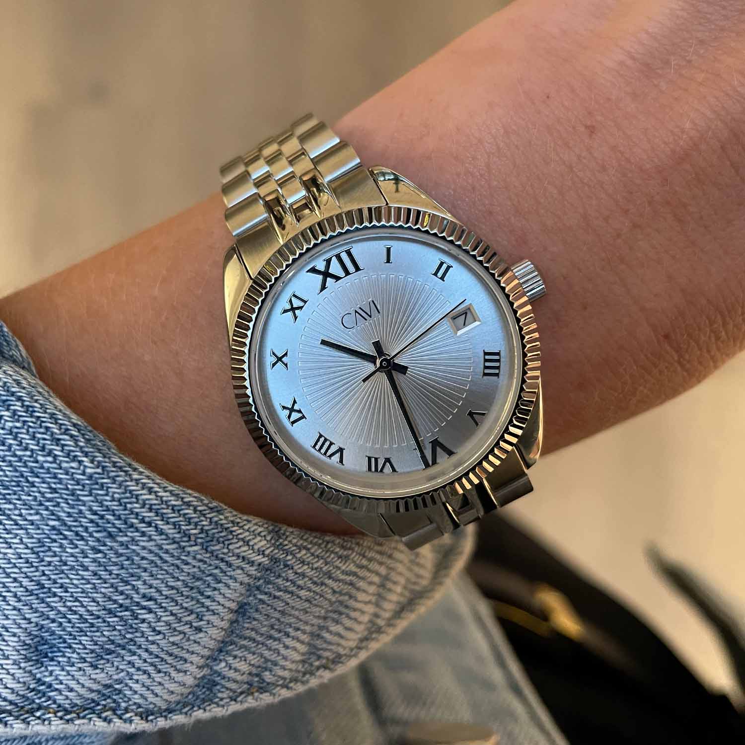 CAVI Watches - Vela Silver Sunray ur, 32,5 mm - Rustfrit stål - Image 3