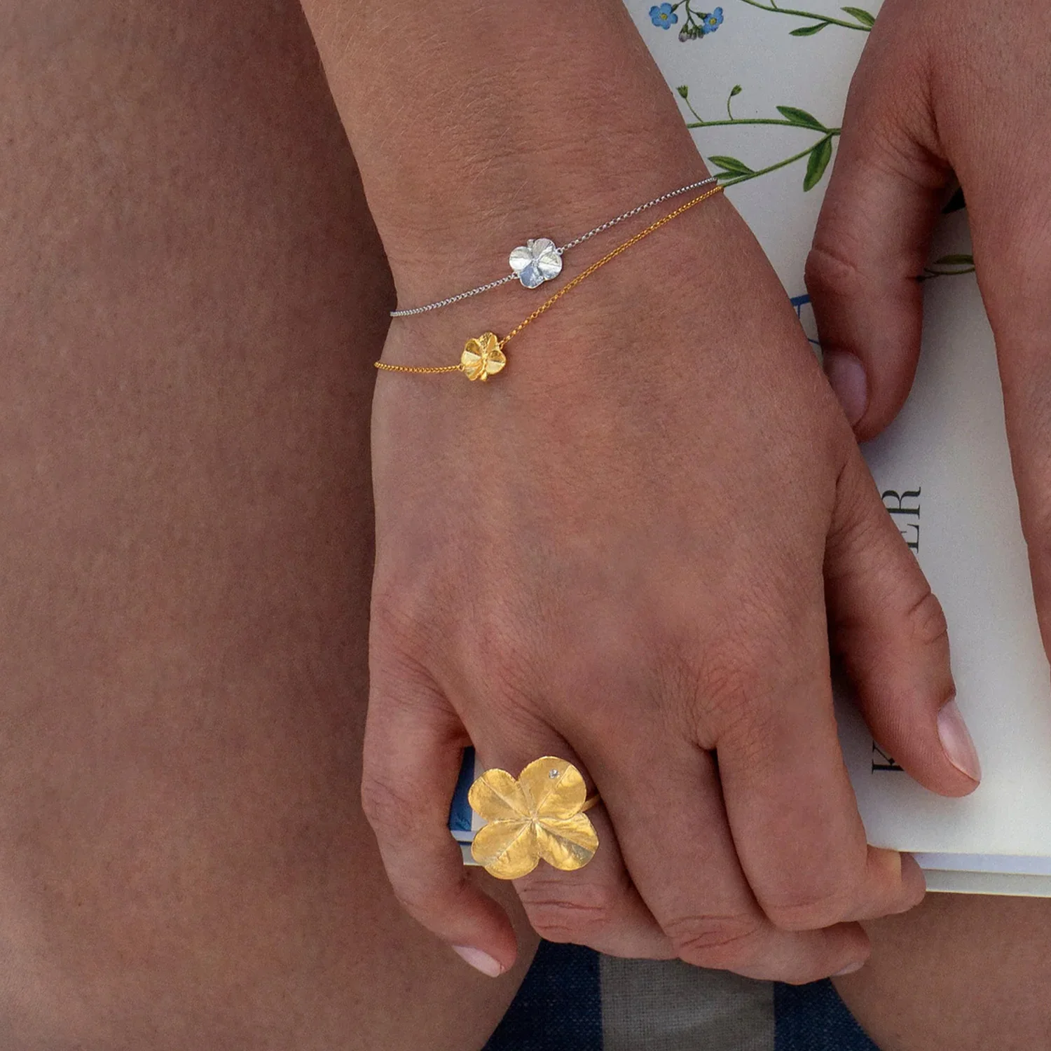Flora Danica - Firkløver armbånd, 16-19,5 cm - Sølv - Image 4