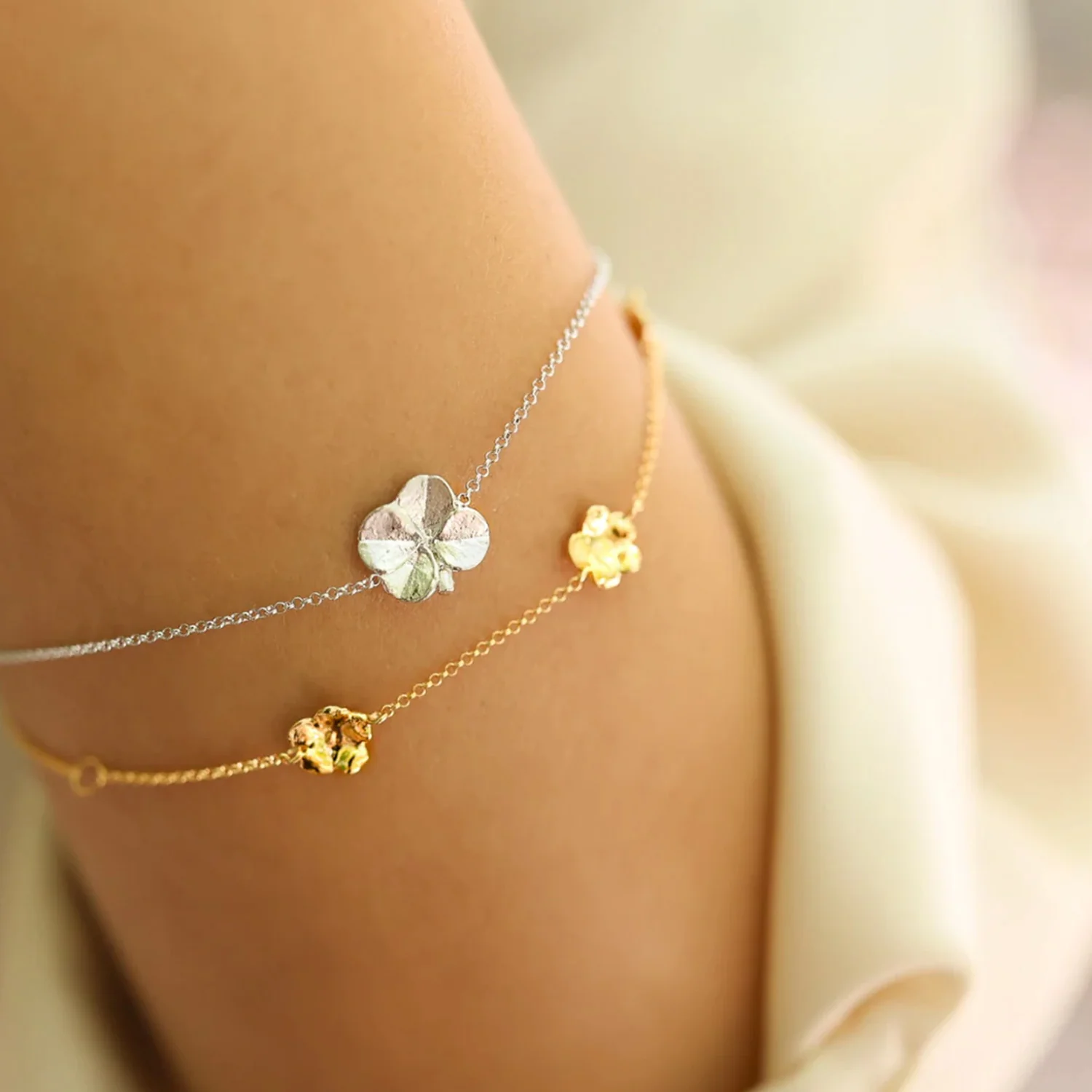 Flora Danica - Firkløver armbånd, 16-19,5 cm - Sølv - Image 7