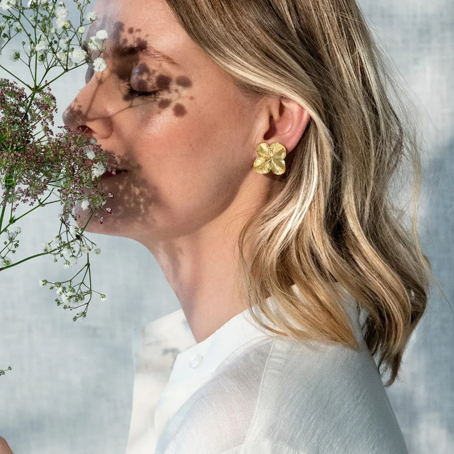 Flora Danica - Firkløver øreclips - Forgyldt sølv - Image 2