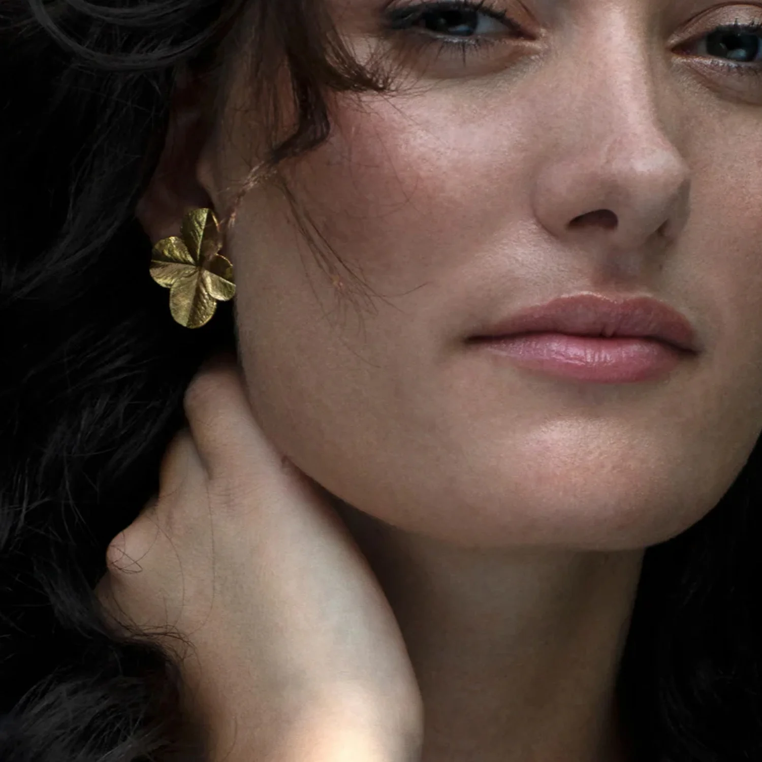 Flora Danica - Firkløver øreclips - Forgyldt sølv - Image 5